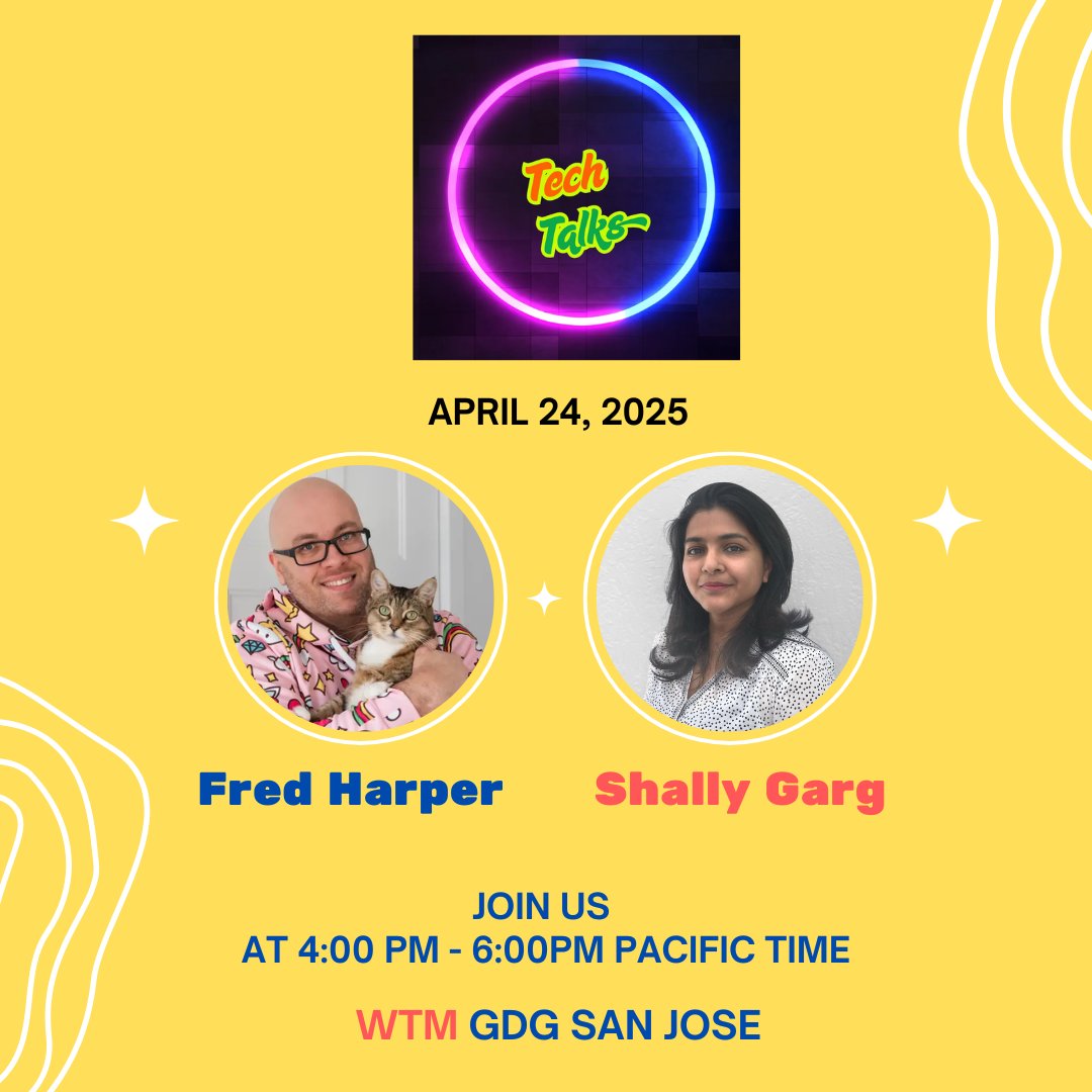 Join us for "First Time Speaker Series" at @gdgsanjose two amazing sessions on April 24th from 4-6pm Pacific Time.
1. Open source contribution - <a href="/fharper/">Frédéric Harper</a> 
2. AI tools for productivity - Shally Garg
gdg.community.dev/events/details…
@womentechmakers #GDGSanJose #WTM