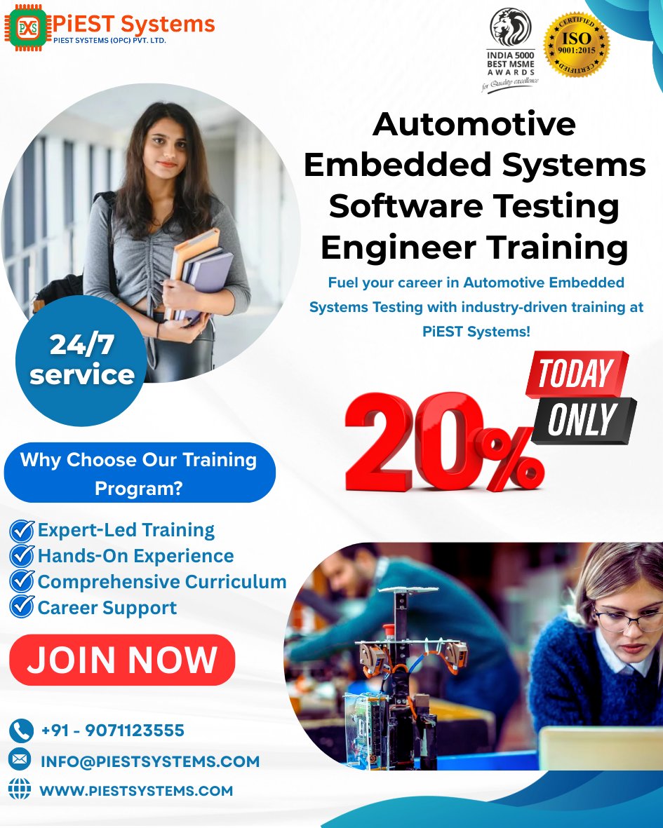 piestsystems's tweet image. Why Choose PiEST Systems for Automotive Embedded Systems Software Testing Engineer Training? 

 📞 Contact Us
+91 - 9071123555
🌐 piestsystems.com/automotive-emb… 
🖥️ Online | Offline | Weekend Batches Available 

#PiESTSystems #AutomotiveEmbedded #SoftwareTestingEngineer