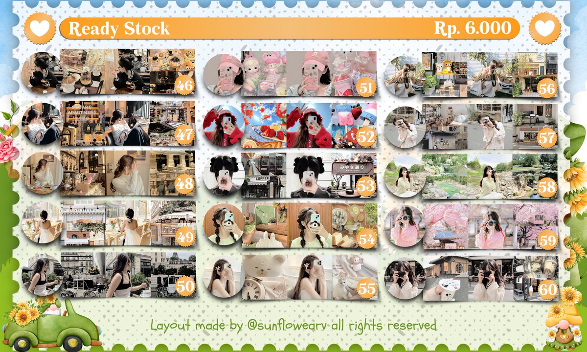 Boleh bantu repostnya? Maacii! 🫶🏻

Siang! Flo bawa 60 layout ready stock moodboard ulzzang sama faceless nih, harga udah tertera, dapat ava JPNG dan bisa QRIS yaa! Ayoo jajankk guys 😍🌻

#zonauang