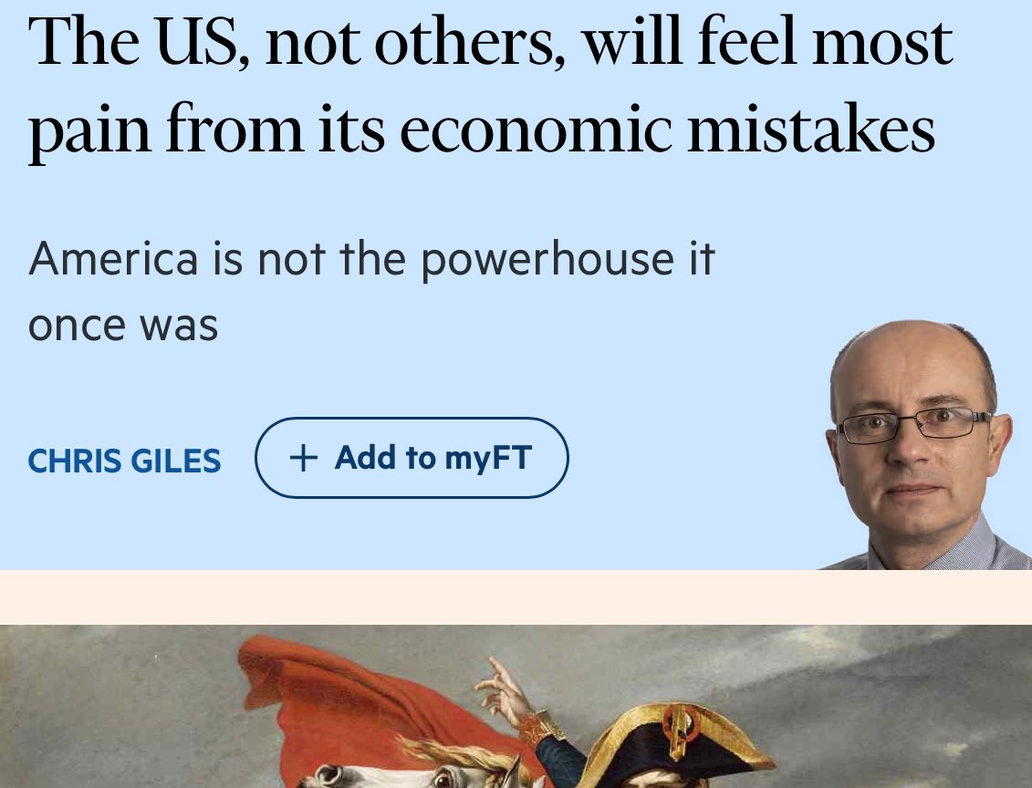 Richard Baldwin (@baldwinre) on Twitter photo ✍️<a href="/ChrisGiles_/">Chris Giles</a> “the president’s choice no longer to be a reliable ally providing trusted security guarantees is a seismic change”
👉”Trump’s negotiating hand with tariffs is much weaker than he imagines
👉”when economists calibrate their models and look at the underlying ✍️<a href="/ChrisGiles_/">Chris Giles</a> “the president’s choice no longer to be a reliable ally providing trusted security guarantees is a seismic change”
👉”Trump’s negotiating hand with tariffs is much weaker than he imagines
👉”when economists calibrate their models and look at the underlying