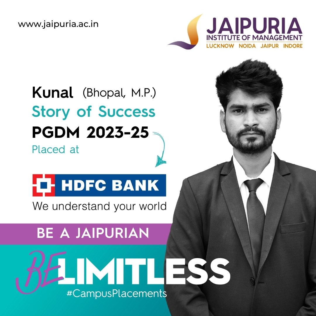 Big applause for Kunal from Bhopal! 👏
Now placed at HDFC Bank after an impactful PGDM journey at Jaipuria.
A true symbol of #BeLimitless 💼
Apply today 👉 jaipuria.ac.in

#HDFCBank #CampusPlacements #JaipuriaSuccess #BankingCareers
