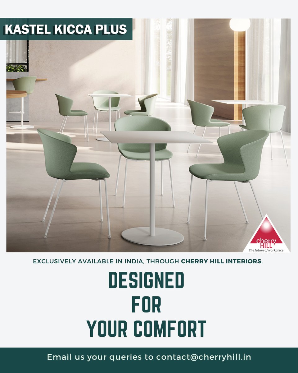 CherryHillDelhi's tweet photo. Kastel Kicca Plus is the evolution of Kicca, the perfect chair for any occasion. We have used the former design and upholstered the entire shell to provide you with a complete sense of comfort.
#cherryhillinteriors #RedefiningWorkspaces #TheFutureOfWorkplace #SmartWorkplaces https://t.co/vtnRSnpwgC