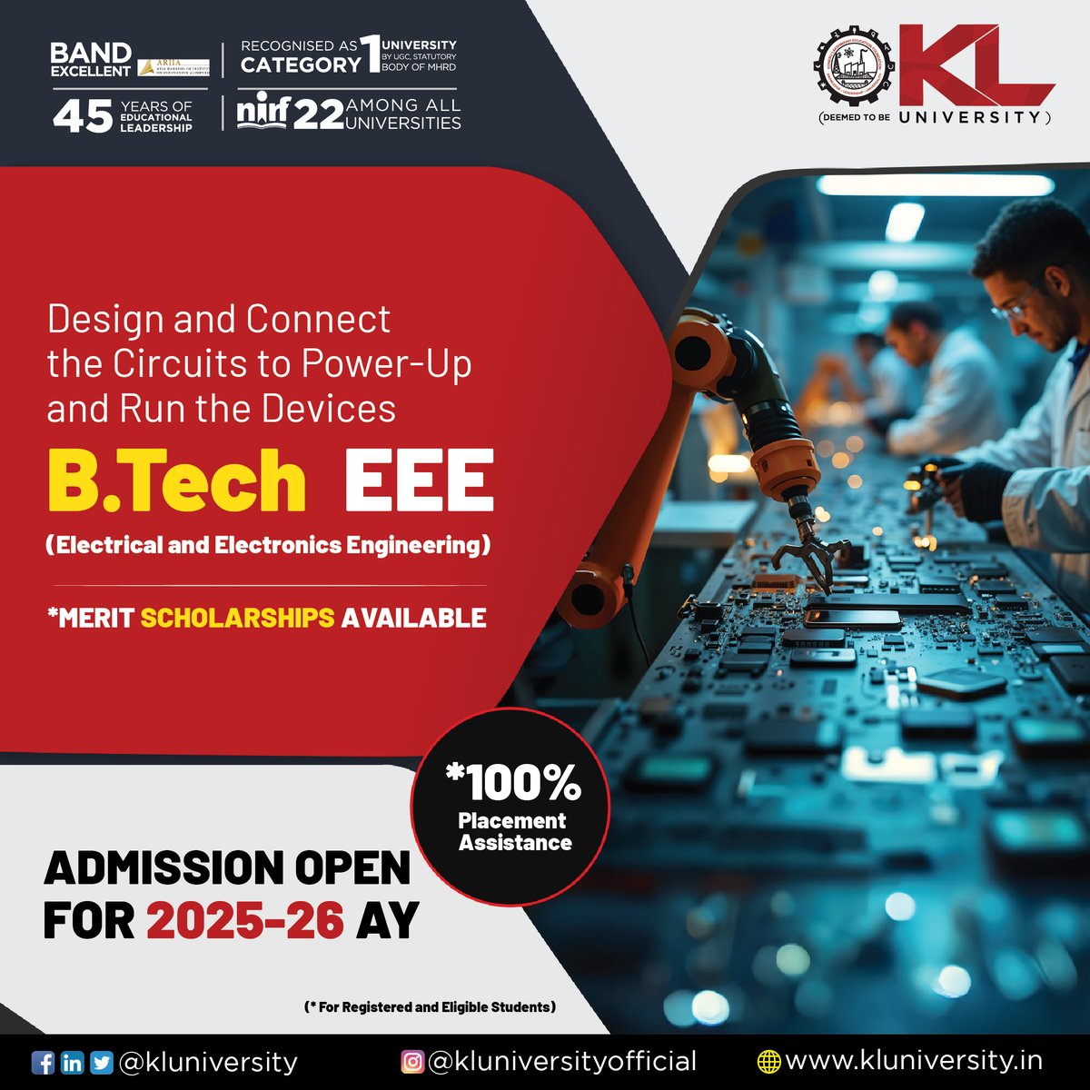 kluniversity's tweet photo. Our BTech EEE program provides you with the fundamental knowledge and practical skills to excel in this dynamic field. 

𝐀𝐝𝐦𝐢𝐬𝐬𝐢𝐨𝐧𝐬 𝐀𝐫𝐞 𝐎𝐩𝐞𝐧 𝐟𝐨𝐫 𝟐𝟎𝟐𝟓-𝟐𝟔 𝐀𝐘

Apply Now: https://t.co/dwYNuhkrKZ

#KLuniversity #KLU #WeAreFutureReady #BtechEEE https://t.co/1xQxoe72wd