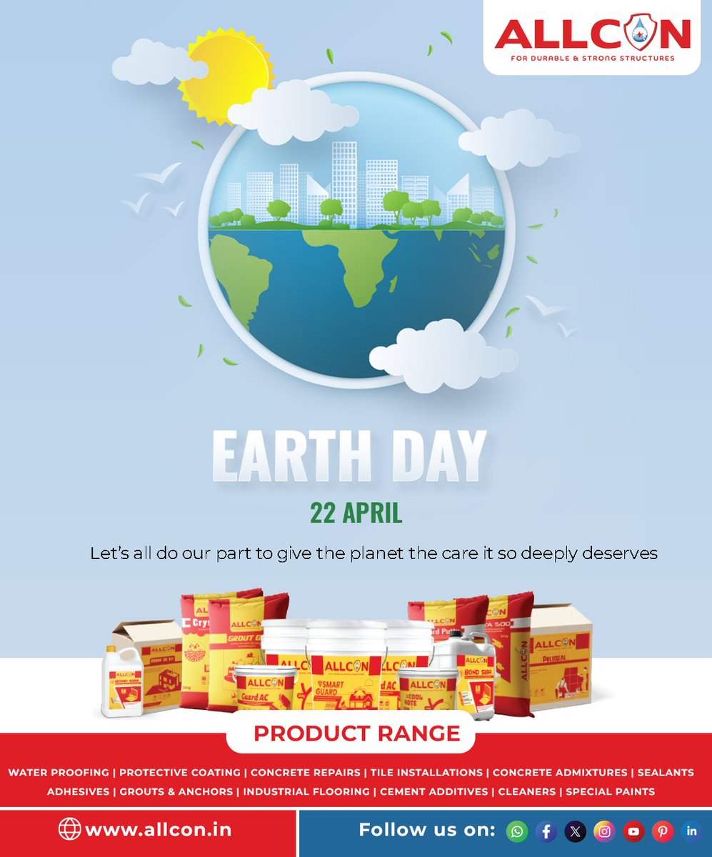 AllconD31644's tweet photo. Let’s all do our part to give the planet the care it so deeply deserves
Happy Earth Day 2025

#earthday #earth #saveearth #allcon #allconconstructionchemicals https://t.co/QcjbxmdQsc