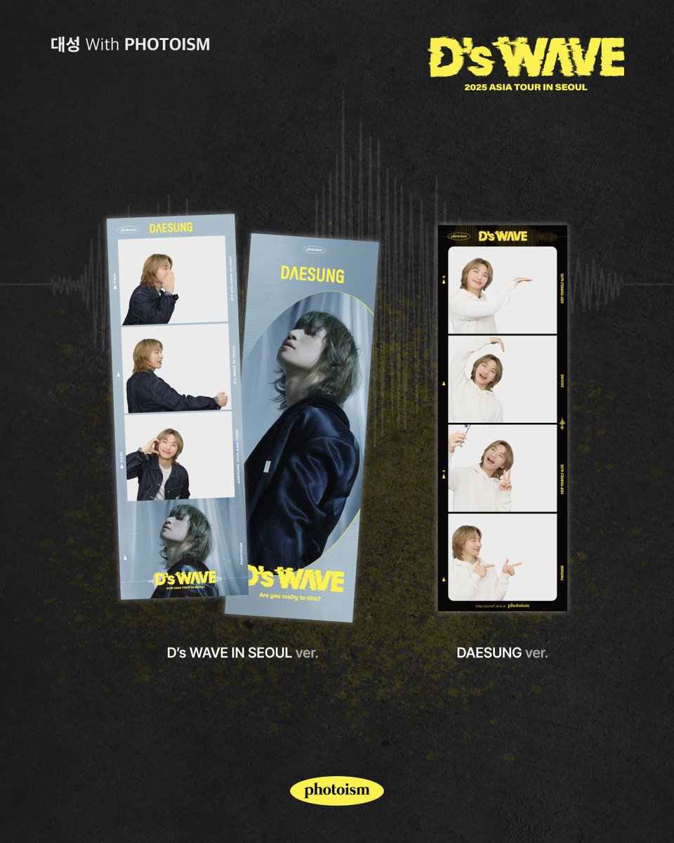 PHOTOISM X 대성
ARTIST FRAME OPEN !

대성 콘서트를 기념하여 대성 콘서트 특별 프레임이 오픈됩니다.

4월 26일, 27일 올림픽공원 올림픽홀 현장에서도 대성 콘서트 특별 프레임을 만나보세요!

[부스 운영 시간]
4월 26일 14:00 ~ 17:30
4월 27일 13;00 ~ 16:30

* 공연 종료 후 1시간까지 촬영이