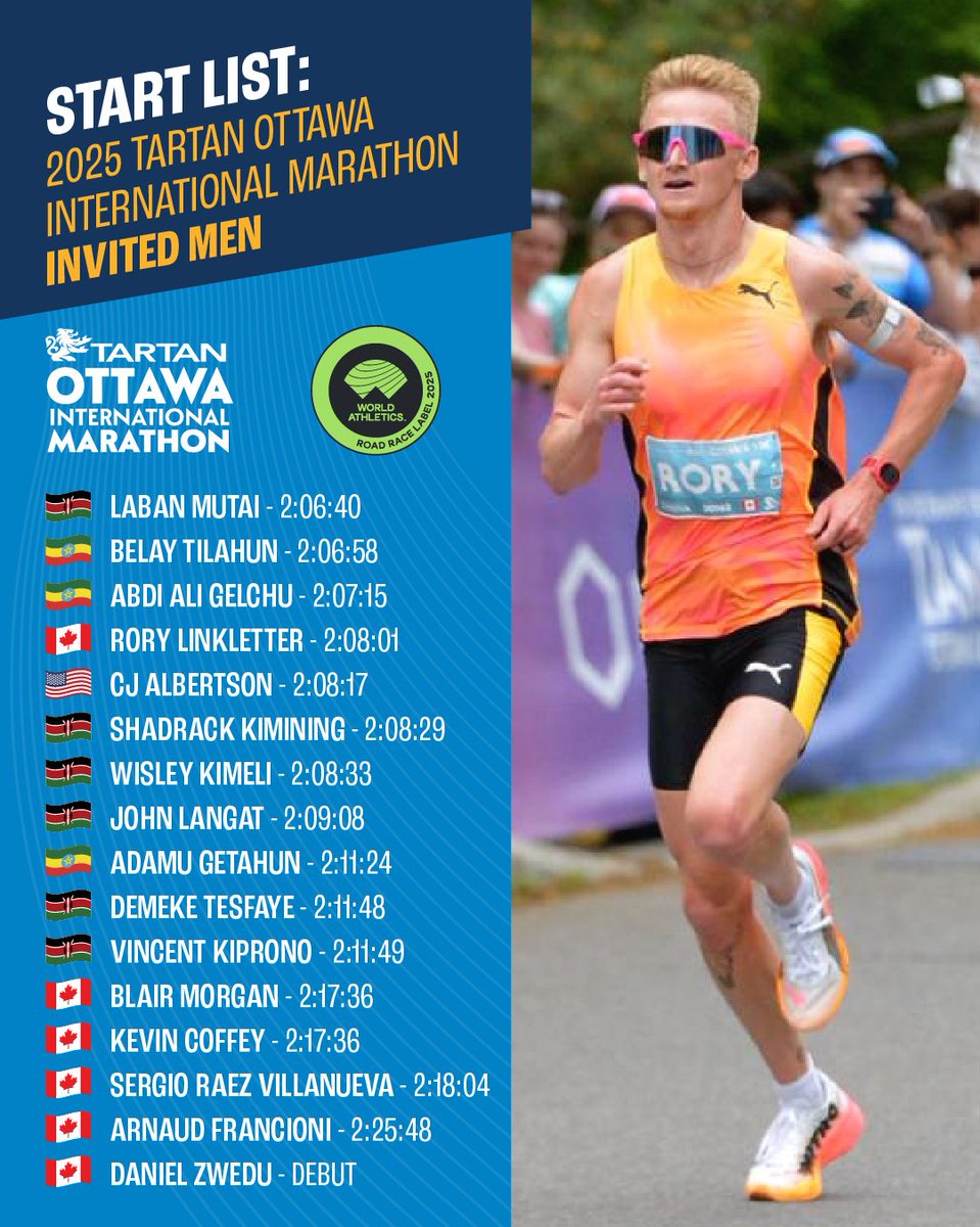 Justin Lagat (@lagatjustin) on Twitter photo After finishing 6th at the 2025 Boston Marathon, Canada's Rory Linkletter is expected to run the Ottawa Marathon next month. Here's the start list for the <a href="/OttawaRaceWknd/">Tamarack Ottawa Race Weekend</a> #Ottawamarathon After finishing 6th at the 2025 Boston Marathon, Canada's Rory Linkletter is expected to run the Ottawa Marathon next month. Here's the start list for the <a href="/OttawaRaceWknd/">Tamarack Ottawa Race Weekend</a> #Ottawamarathon