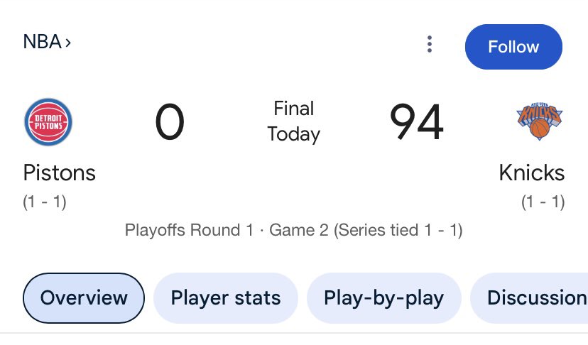 jblatt_'s tweet photo. Congrats to the Pistons on winning their first playoff game in years with a whopping zero points! https://t.co/PCDjWGa99E