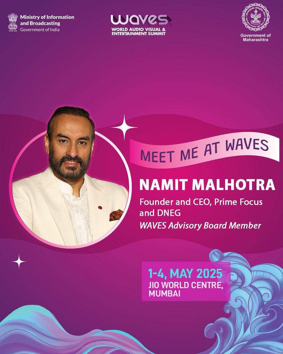 WAVES India (@wavesummitindia) on Twitter photo .<a href="/malhotra_namit/">Namit Malhotra</a> is coming to WAVES to celebrate the spirit of global creativity.
From dreamer to disruptor, his story at WAVES inspires a new era of creators pushing boundaries.
Register: wavesindia.org
#CreateInIndiaChallenge #WAVES #WAVES2025 #WAVESIndia .<a href="/malhotra_namit/">Namit Malhotra</a> is coming to WAVES to celebrate the spirit of global creativity.
From dreamer to disruptor, his story at WAVES inspires a new era of creators pushing boundaries.
Register: wavesindia.org
#CreateInIndiaChallenge #WAVES #WAVES2025 #WAVESIndia