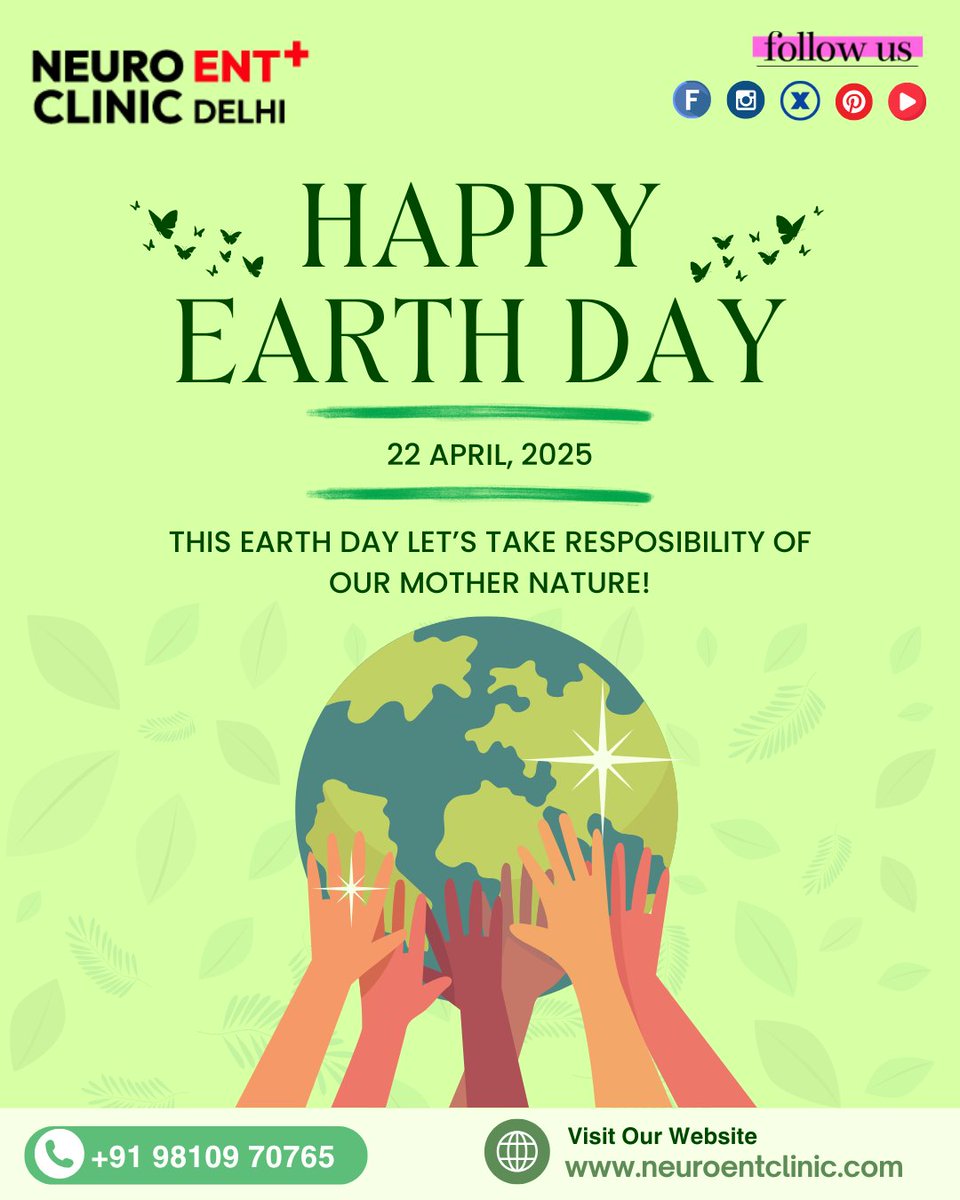 Neuroent_Clinic's tweet photo. 🌍💚 **Happy Earth Day!** 💚🌍  

#HappyEarthDay #EarthDay2025 #GreenHealth #SustainableLiving  
#NeuroENTClinic #NeurosurgeryExperts #ENTServices  
#BrainAndSpineCare #DrPrashantKumarChaudhary #DrDeeptiChaudhary  
#VertigoLab #AudiologyLab #NeurophysiologyLab #RehabCounselling https://t.co/ph5ySEZHB1