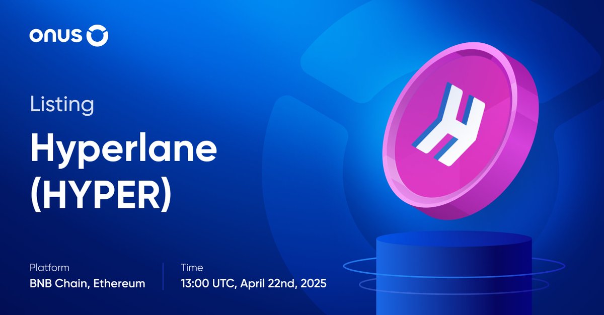 📱 #NewListing: Hyperlane (#HYPER)

Starting from 13:00 UTC on April 22, 2025, we officially list <a href="/hyperlane/">Hyperlane ⏩</a> #HYPER on the ONUS application:

- Off-chain transactions: Send and receive $HYPER with other users in the ONUS network.
- Trade: Swap from $VNDC or $USDT to $HYPER and