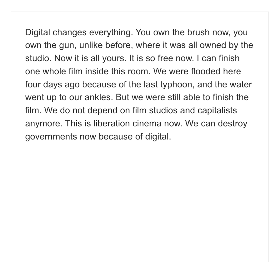 Lav Diaz interviewed by Tilman Baumgärtel