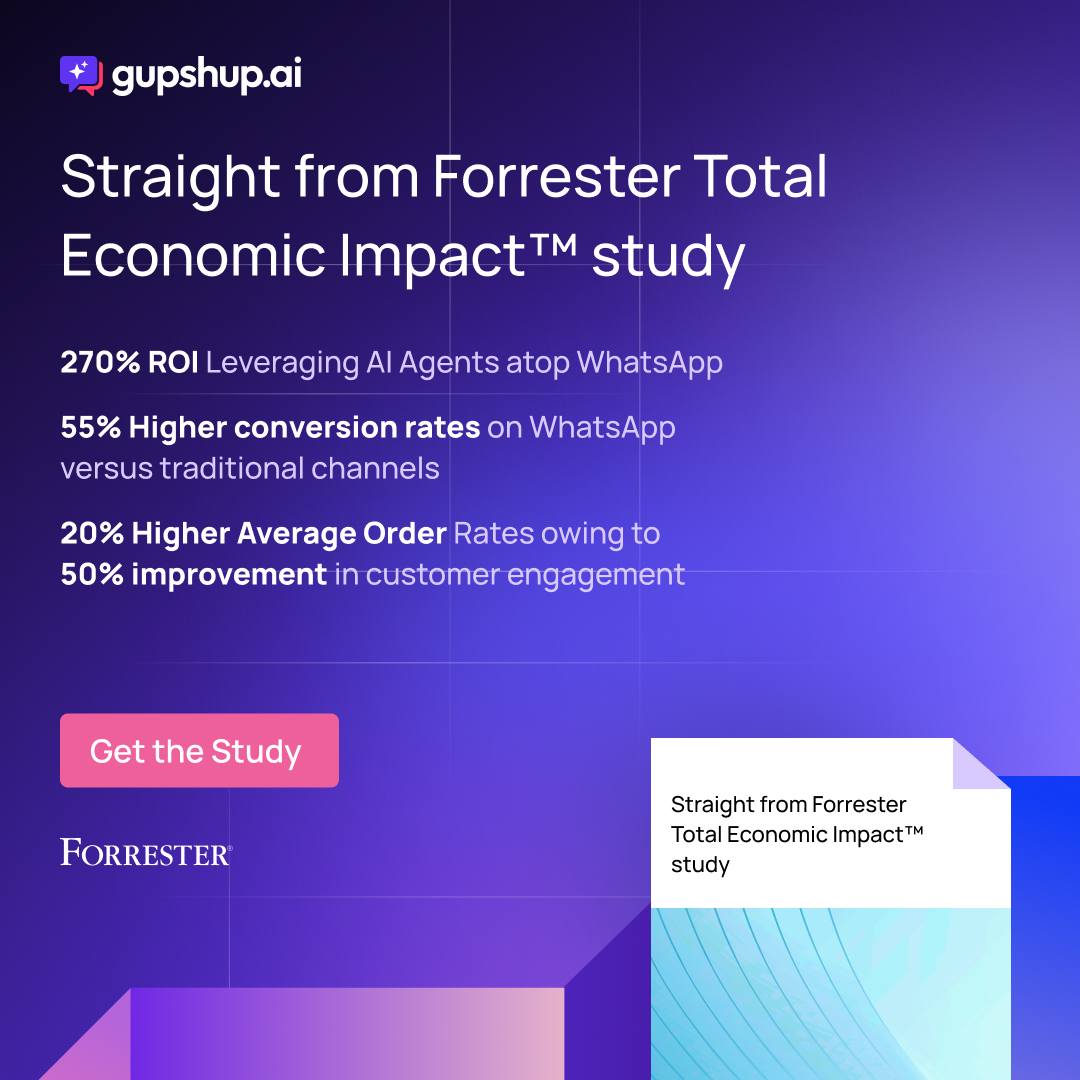 The commissioned Forrester Total Economic Impact™ study reveals how businesses are driving exceptional growth with AI Agents atop WhatsApp. Want the full insights?
Get the study and see the impact: gupshup.io/resources/lp/f…

#ForresterStudy #EconomicImpact #WhatsApp