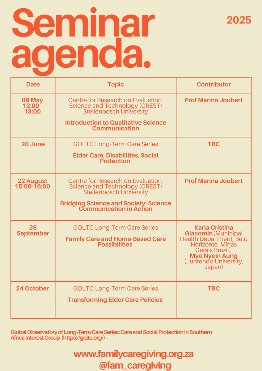 The Family Caregiving Programme's 2025 webinar's are welcome to all! 

Sign up to our mailing list to stay in the loop!  
🔗forms.office.com/pages/response…