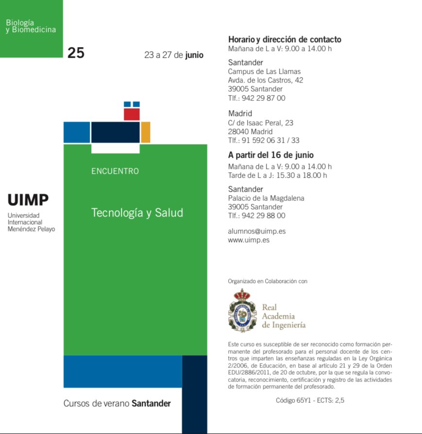 Curso  “Tecnología y Salud” 
En colaboración con la <a href="/UIMP/">UIMP</a> y dirigido por <a href="/RegiVallet/">Vallet-Regi</a> del 23 al 27 de junio en Santander:
uimp.es/agenda-link.ht…
