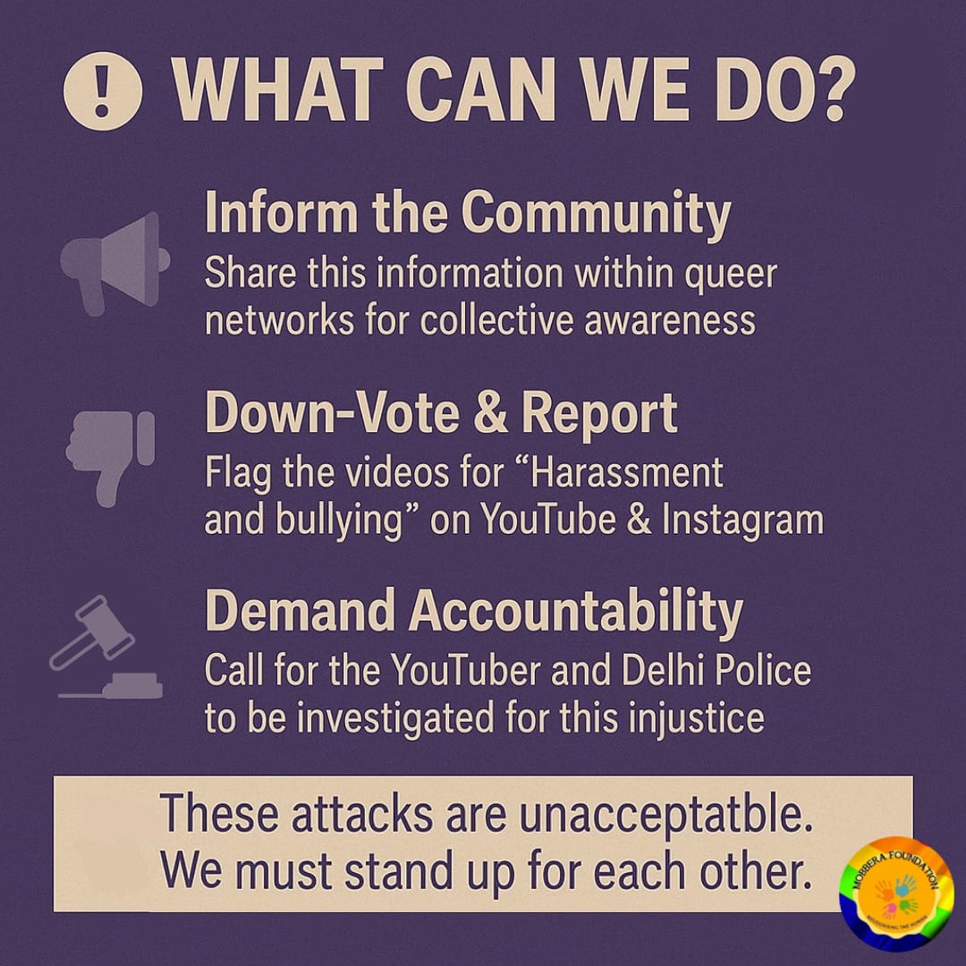 MobberaF's tweet image. Let’s stay alert, report hate, and stand together — louder and stronger.

#QueerSafetyMatters #LGBTQIAIndia #StopMoralPolicing #QueerRightsAreHumanRights #MobberaFoundation #DelhiSpaRaid #QueerPrivacy