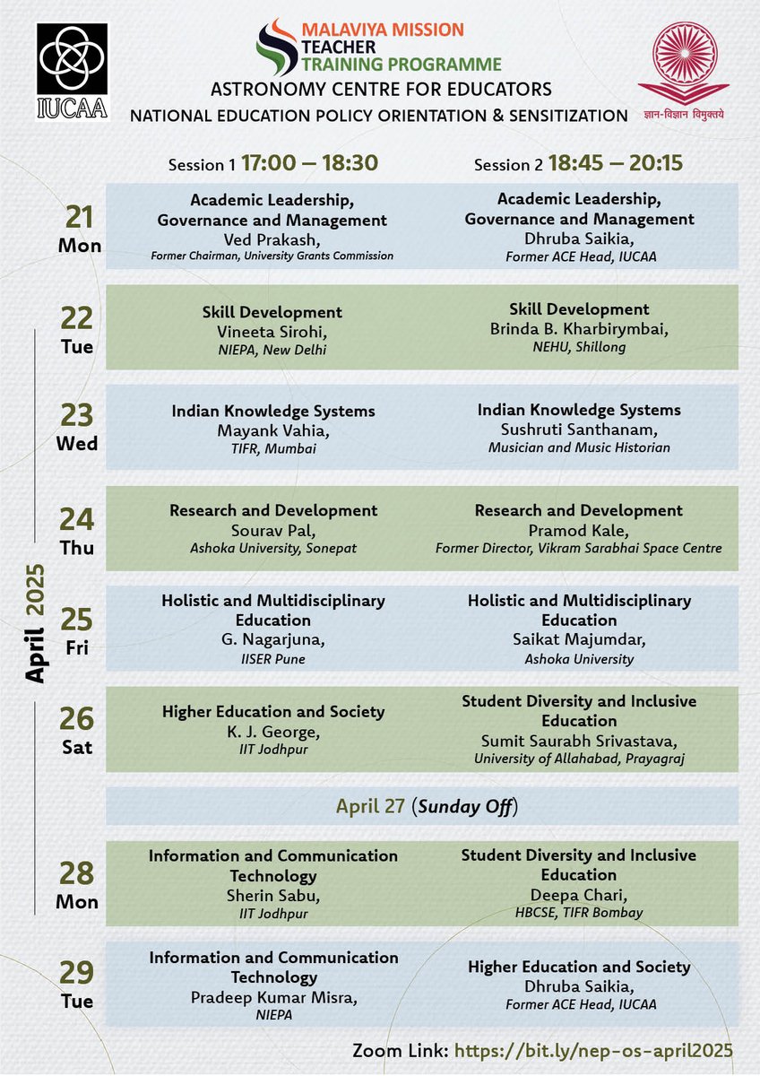 Inter-University Centre for Astronomy&Astrophysics (@iucaastro) on Twitter photo Currently ongoing <a href="/IUCAAstro/">Inter-University Centre for Astronomy&Astrophysics</a> -
National Education Policy Orientation & Sensitization
for faculty members, research scholars, research
associates, post-doctoral fellows, demonstrators, and tutors, in all higher-educational institutions.
by MMTTC Astronomy Centre for Educators Currently ongoing <a href="/IUCAAstro/">Inter-University Centre for Astronomy&Astrophysics</a> -
National Education Policy Orientation & Sensitization
for faculty members, research scholars, research
associates, post-doctoral fellows, demonstrators, and tutors, in all higher-educational institutions.
by MMTTC Astronomy Centre for Educators