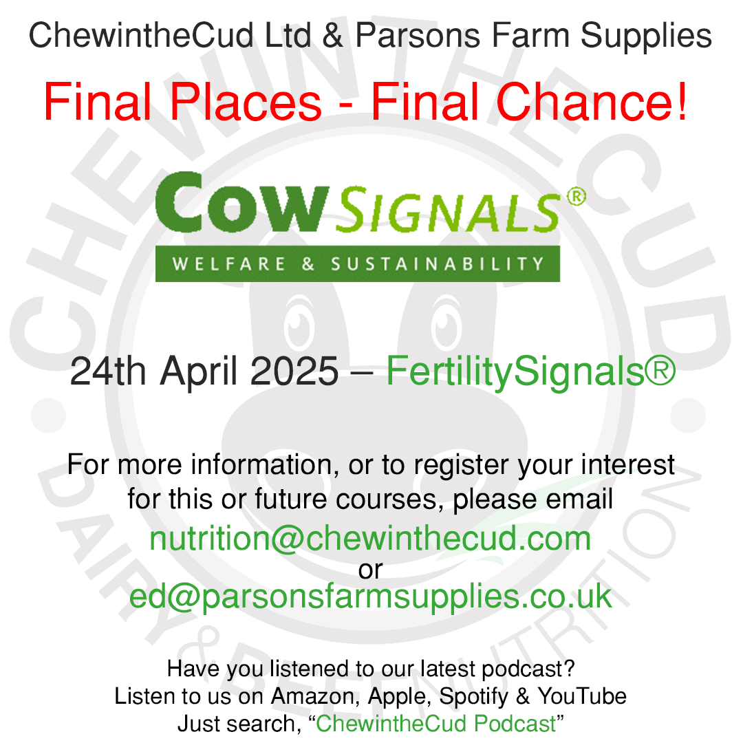 Only two days to go, don't miss out with only a few final places left if you want to attend. Learn more about making more of your cow's fertility with the #fertilitysignals course from <a href="/CowSignals/">CowSignals Training</a>. <a href="/Parsonsfarmsups/">Parsons Farm supplies ltd</a> #teamdairy #happycows #happyfarmer #happyplanet