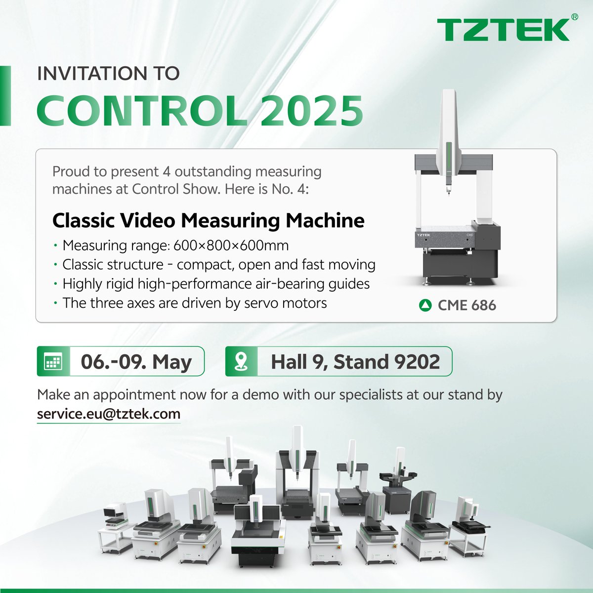 TZTEK_Vision's tweet image. 📢 Product Introduction at Control Messe - CME 686

More info:
🕸️ en.tztek.com
☎ +86-400-885-2280

Mark the calendar and make an appointment now for a demo with our specialists at TZTEK stand(9202).

#TZTEK #ControlMesse #Manufacturing #Quality #Innovation
