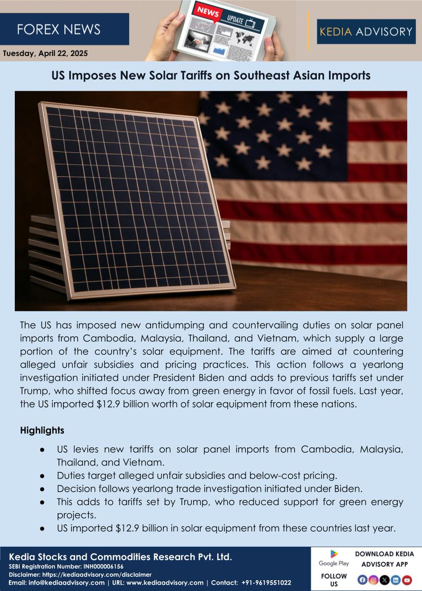 kediaadvisory's tweet image. #US #Imposes New #SolarTariffs on Southeast Asian Imports