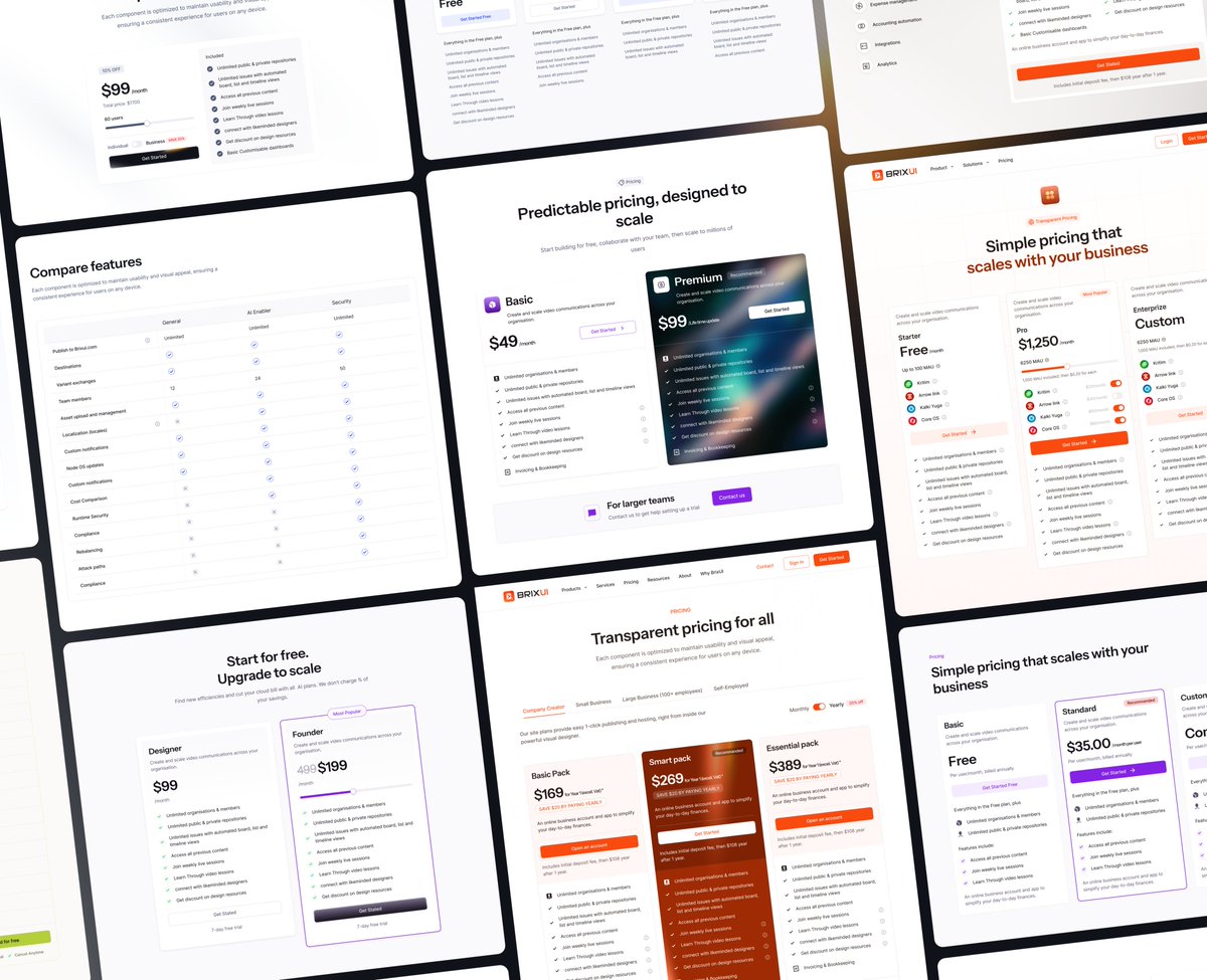 Benefits of a Great Pricing Section &amp; Page

🎯 Converts Better: Clear pricing = less confusion = more signups and sales.

🧭 Simplifies Decision-Making: Users instantly know which plan fits their needs.

Get your copy- brixui.com