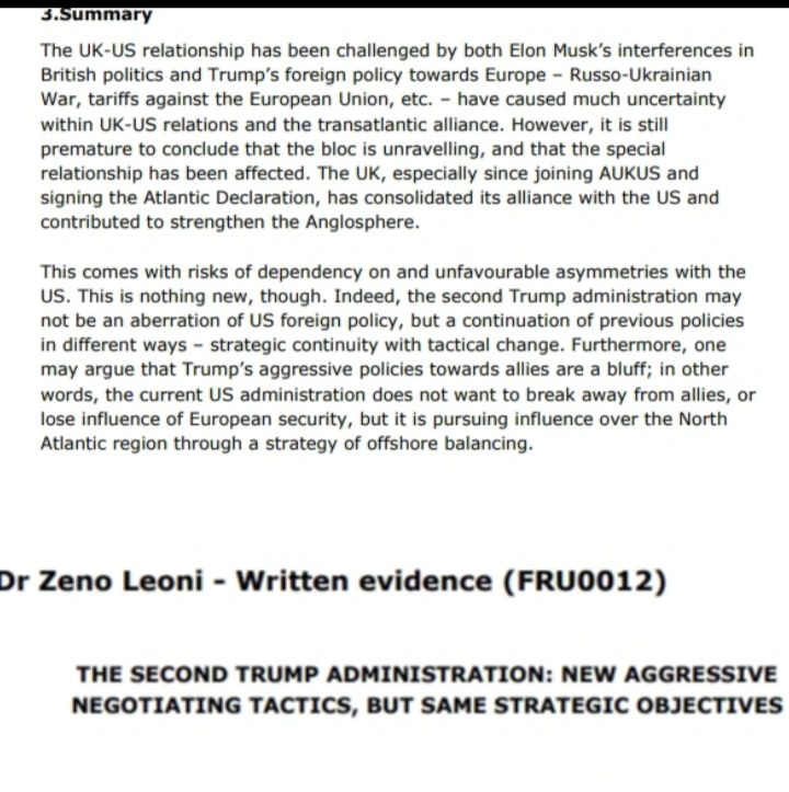 Zeno Leoni (@multipolarorder) on Twitter photo My written evidence on "The 🇬🇧’s future relationship with the 🇺🇸" was published by the Int. Rel. & Defence <a href="/HouseofCommons/">UK House of Commons</a> <a href="/UKParliament/">UK Parliament</a> w. the title "The 2nd #Trump administration: new aggressive negotiating tactics, same strategic objectives” ⬇️ committees.parliament.uk/writtenevidenc… My written evidence on "The 🇬🇧’s future relationship with the 🇺🇸" was published by the Int. Rel. & Defence <a href="/HouseofCommons/">UK House of Commons</a> <a href="/UKParliament/">UK Parliament</a> w. the title "The 2nd #Trump administration: new aggressive negotiating tactics, same strategic objectives” ⬇️ committees.parliament.uk/writtenevidenc…