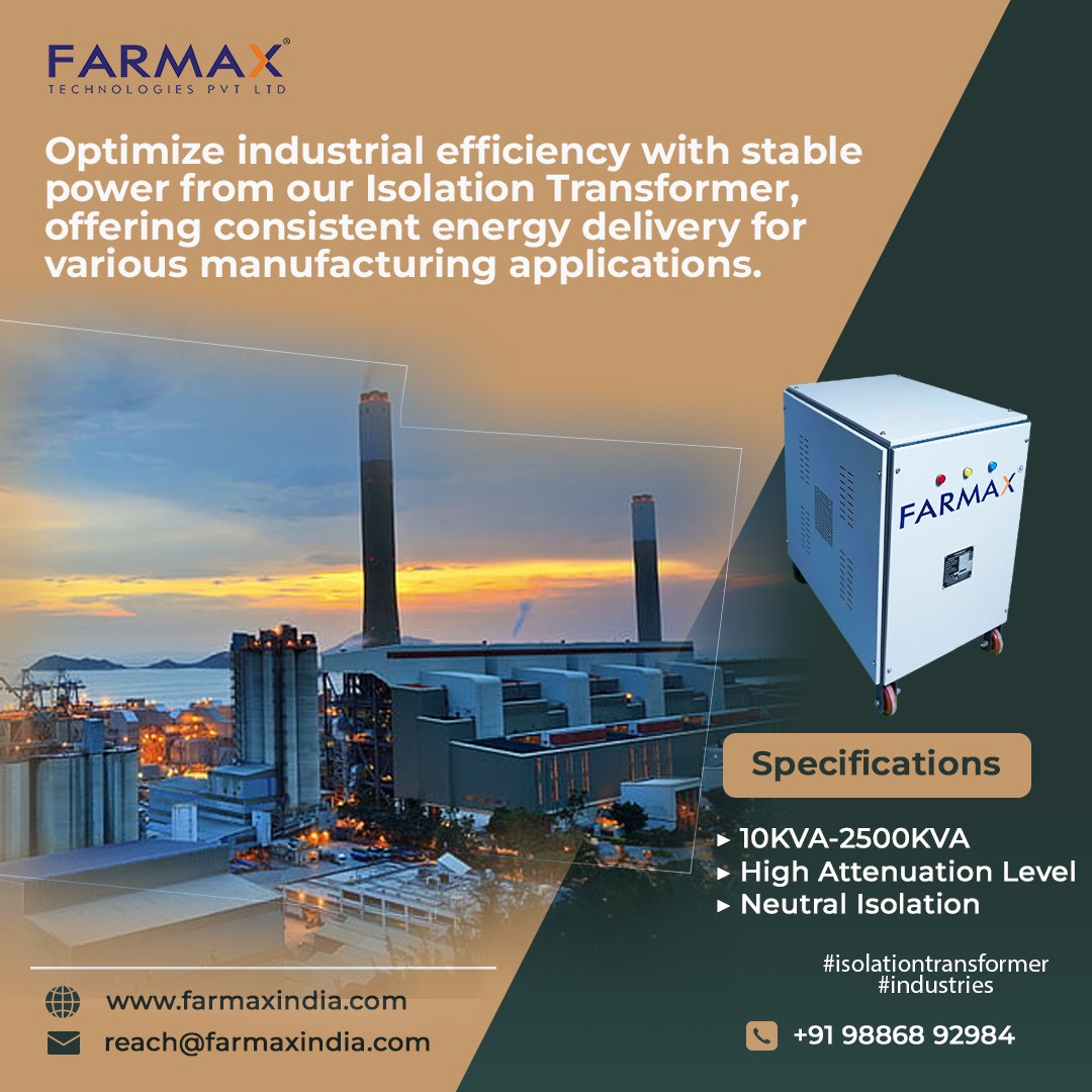 FarmaxT's tweet image. Optimize industrial efficiency with stable power from our Isolation Transformer, offering consistent energy delivery for various manufacturing applications.

📞 Contact Us: 98868 92984
🌐 farmaxindia.com

#IsolationTransformer #Transformers #UninterruptedPower #industries