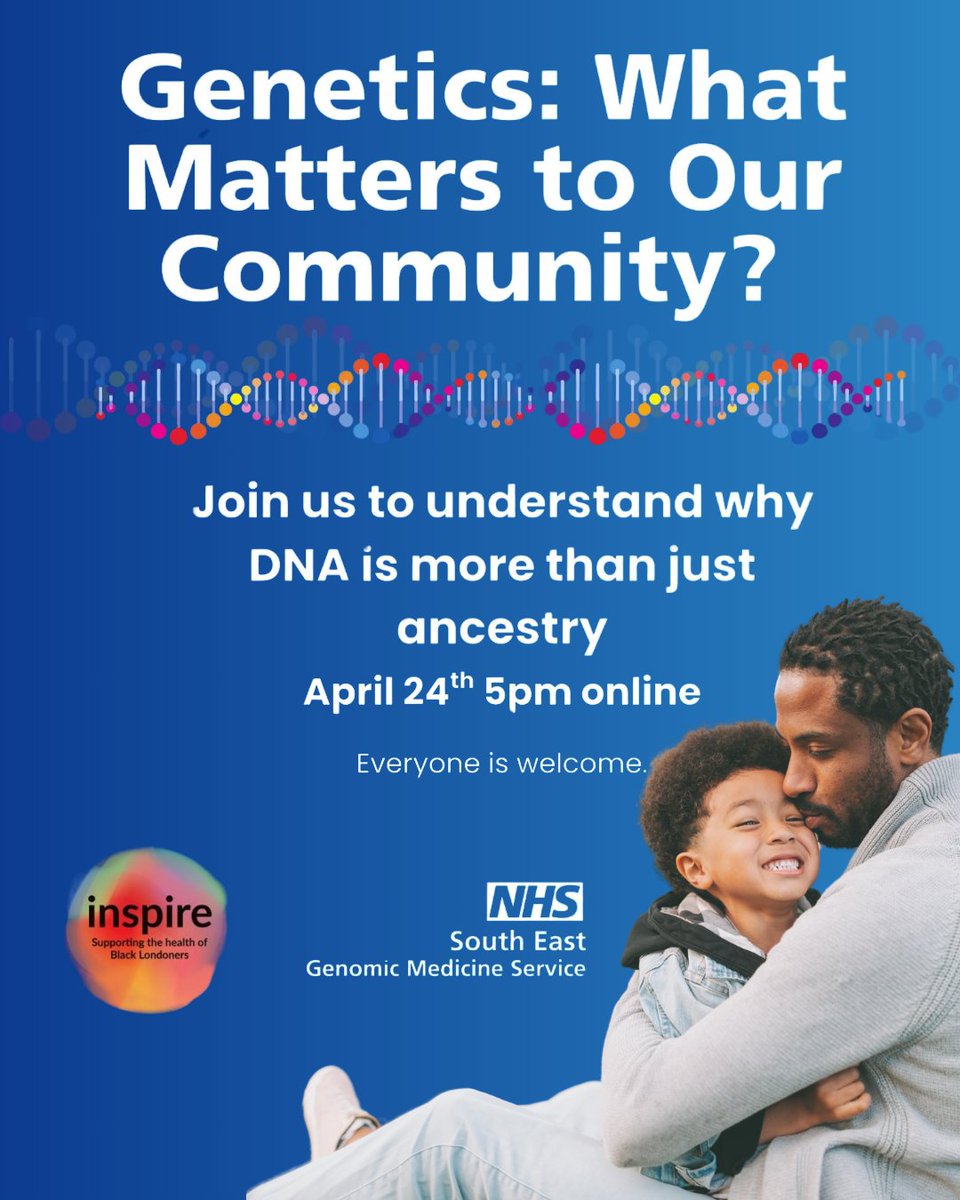 LDN Inspire (@ldninspire_) on Twitter photo ๐งฌ Genetics affects us all. Join our free Zoom event 24 April to explore why genomics matters to Black communitiesโfrom heritage to health. With @ldninspire_ & <a href="/GenomicsEngland/">Genomics England</a>
๐ Sign up: tinyurl.com/559acdd8t
Tagging: @BLMSouthWest <a href="/cahn_uk/">Caribbean & African Health Network</a> @ReachSociety <a href="/SickleCellUK/">Sickle Cell Society</a> ๐งฌ Genetics affects us all. Join our free Zoom event 24 April to explore why genomics matters to Black communitiesโfrom heritage to health. With @ldninspire_ & <a href="/GenomicsEngland/">Genomics England</a>
๐ Sign up: tinyurl.com/559acdd8t
Tagging: @BLMSouthWest <a href="/cahn_uk/">Caribbean & African Health Network</a> @ReachSociety <a href="/SickleCellUK/">Sickle Cell Society</a>