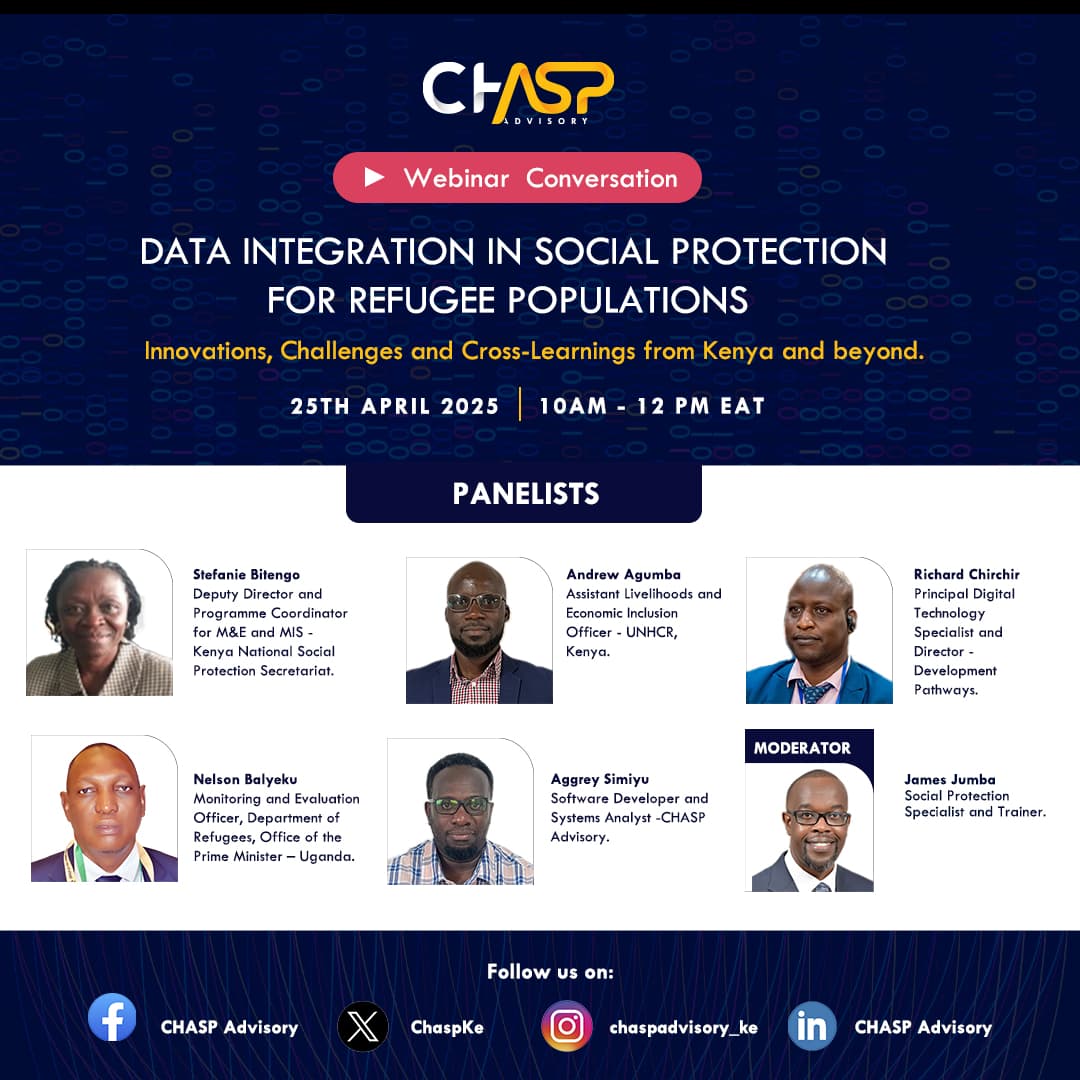 Too many refugees and migrants are left out of social protection due to data gaps and legal barriers. How can tech change this? Join <a href="/ChaspKe/">CHASP Advisory</a> and sector experts to explore solutions.
Register now: us06web.zoom.us/webinar/regist…… 
#LeaveNoOneBehind #SocialProtection #TechForGood