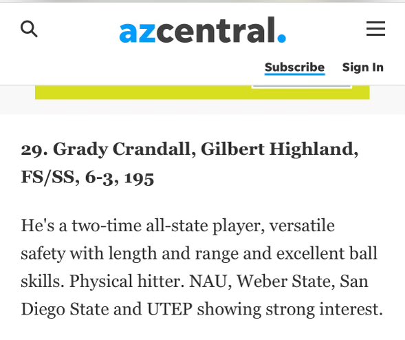 grady crandall (@grady_crandall) on Twitter photo Grateful to be chosen as one of the top players in the state of Arizona! Time to get back to work! #owtk
<a href="/JRutt_4/">Jacob Rutter</a>
<a href="/HighlandHawksFB/">Highland Hawks Football</a>
<a href="/CoachDunbar2/">D’Angelo Dunbar</a>
<a href="/farrel_brock/">Brock Farrel</a>
<a href="/azcentral/">azcentral</a> Grateful to be chosen as one of the top players in the state of Arizona! Time to get back to work! #owtk
<a href="/JRutt_4/">Jacob Rutter</a>
<a href="/HighlandHawksFB/">Highland Hawks Football</a>
<a href="/CoachDunbar2/">D’Angelo Dunbar</a>
<a href="/farrel_brock/">Brock Farrel</a>
<a href="/azcentral/">azcentral</a>