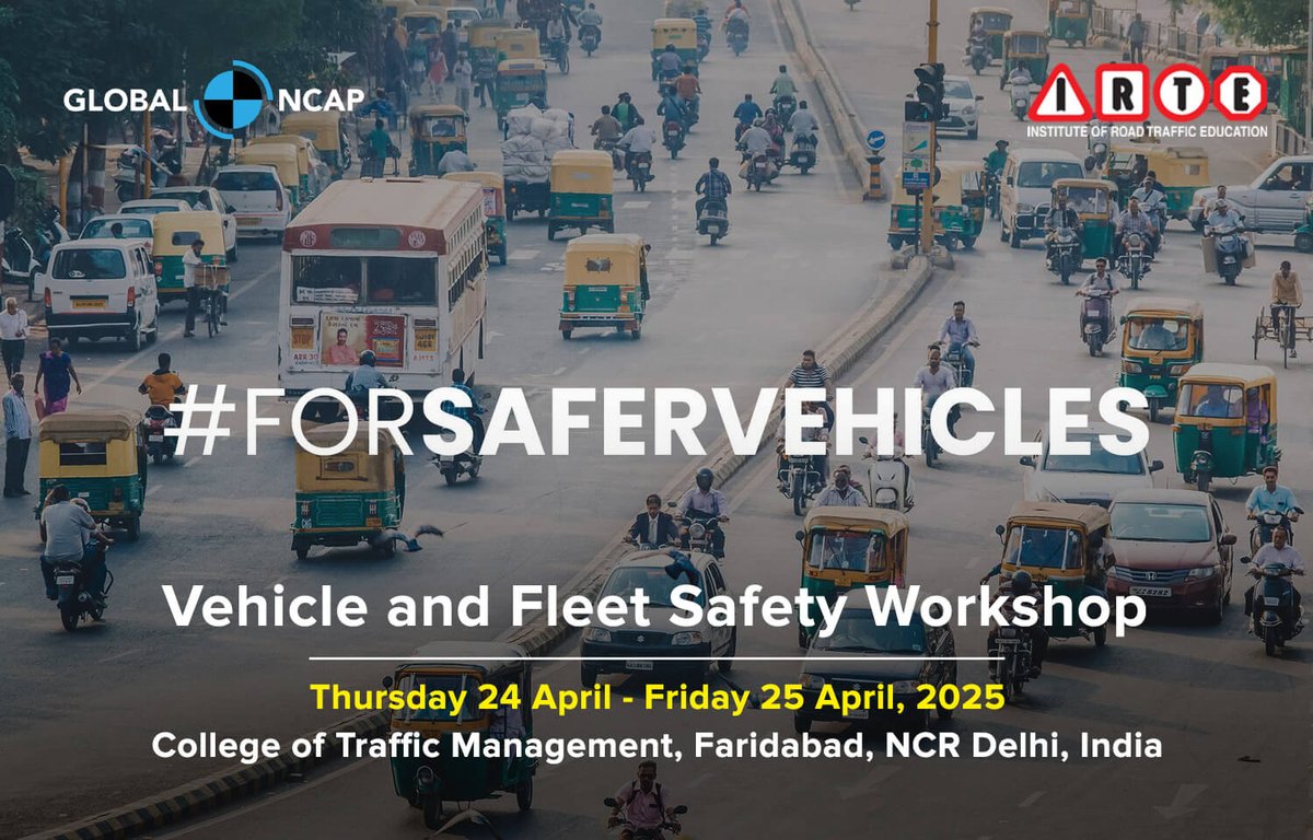 IRTE (@irtesocial) on Twitter photo Just 2 days to go for the IRTE–Global NCAP Vehicle & Fleet Safety Workshop, April 24–25 at the College of Traffic Management, Faridabad.
Free participation, limited seats.
Register at: conference@irte.com
#RoadSafety #GlobalNCAP #IRTE #BharatNCAP Just 2 days to go for the IRTE–Global NCAP Vehicle & Fleet Safety Workshop, April 24–25 at the College of Traffic Management, Faridabad.
Free participation, limited seats.
Register at: conference@irte.com
#RoadSafety #GlobalNCAP #IRTE #BharatNCAP