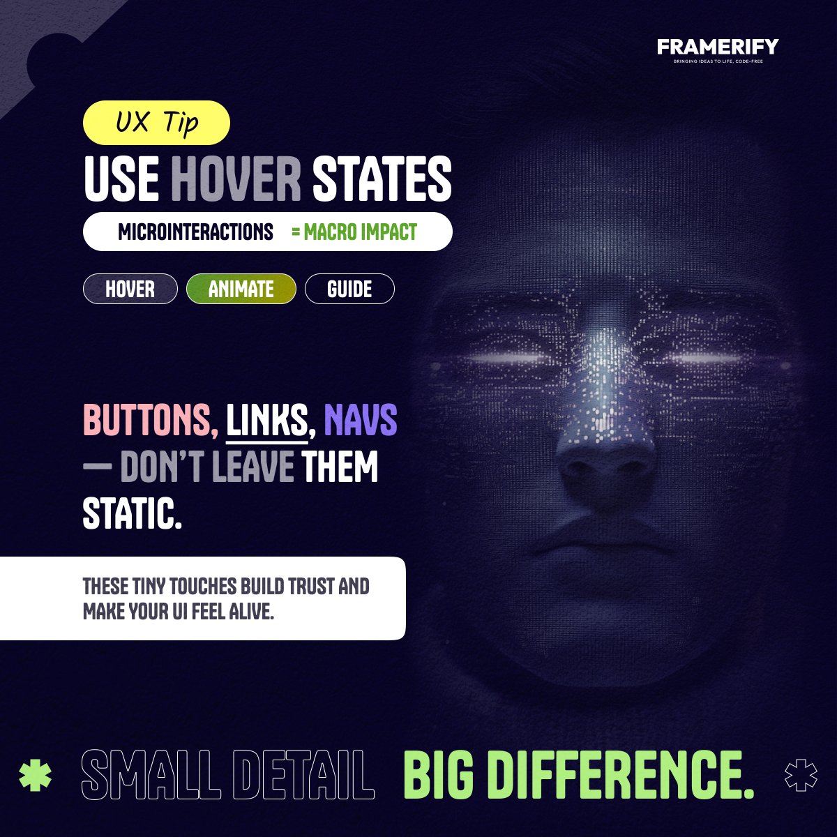 framerify's tweet image. Don’t let your UI sit still.

Hover states aren&apos;t just flair — they guide, reassure, and breathe life into your UI.
@framerify  templates come ready with thoughtful microinteractions, so your users feel it from the first click.
#uxdesign #microinteractions #framerify #nocode
