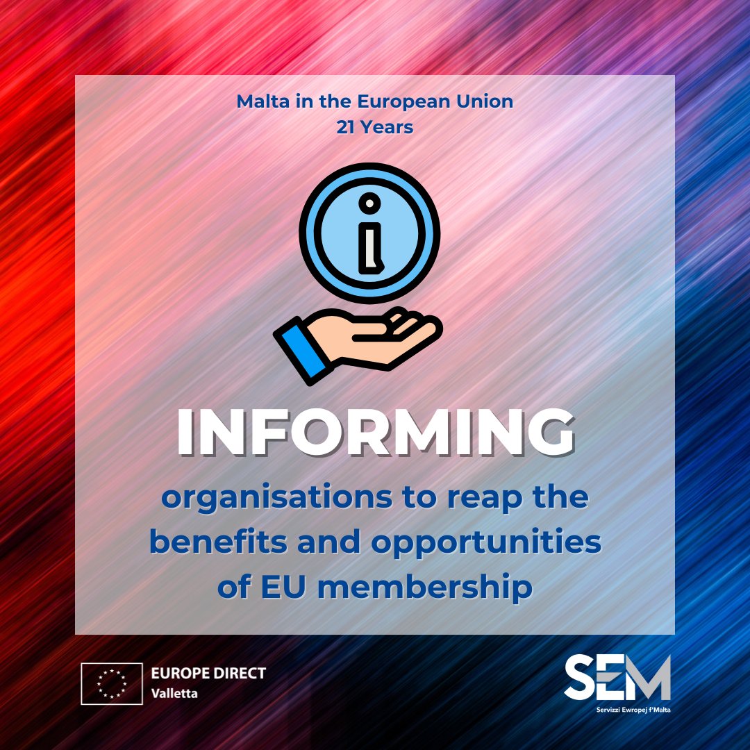 Servizzi Ewropej f'Malta (@servizziewropej) on Twitter photo 📢 Making the most of Malta’s membership of the EU 🇪🇺
We’re committed to keeping EU citizens in Malta informed about the benefits and opportunities of EU membership.
📲 Visit sem.gov.mt
📞 Call us on 2779 7300
📧 Or email us at info.sem@gov.mt 📢 Making the most of Malta’s membership of the EU 🇪🇺
We’re committed to keeping EU citizens in Malta informed about the benefits and opportunities of EU membership.
📲 Visit sem.gov.mt
📞 Call us on 2779 7300
📧 Or email us at info.sem@gov.mt