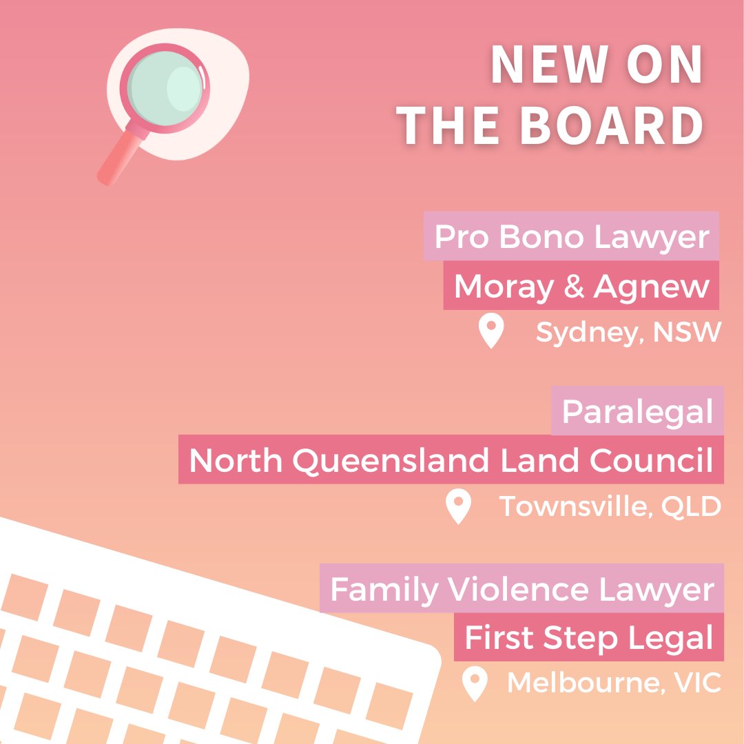 Check out some of the exciting new opportunities featured on our jobs board this week👇 

👩‍⚖️Moray &amp; Agnew, Sydney, NSW
👨‍⚖️North Queensland Land Council, Townsville, QLD
📑First Step Legal, Melbourne, VIC   

🔗More: sjopps.net.au

#Jobs #legal #Justice