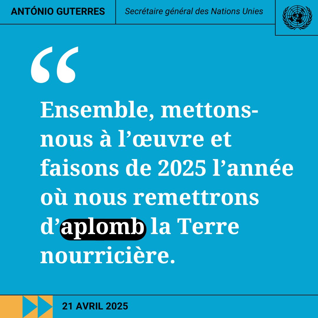 Nations Unies (ONU) (@onu_fr) on Twitter photo « Ensemble, mettons-nous à l’œuvre et faisons de 2025 l’année où nous remettrons d’aplomb la Terre nourricière ».
Ce mardi, Journée de la Terre Nourricière, <a href="/antonioguterres/">António Guterres</a> réitère l’importance de prendre l’#actionclimatique pour protéger la planète. un.org/fr/observances… « Ensemble, mettons-nous à l’œuvre et faisons de 2025 l’année où nous remettrons d’aplomb la Terre nourricière ».
Ce mardi, Journée de la Terre Nourricière, <a href="/antonioguterres/">António Guterres</a> réitère l’importance de prendre l’#actionclimatique pour protéger la planète. un.org/fr/observances…