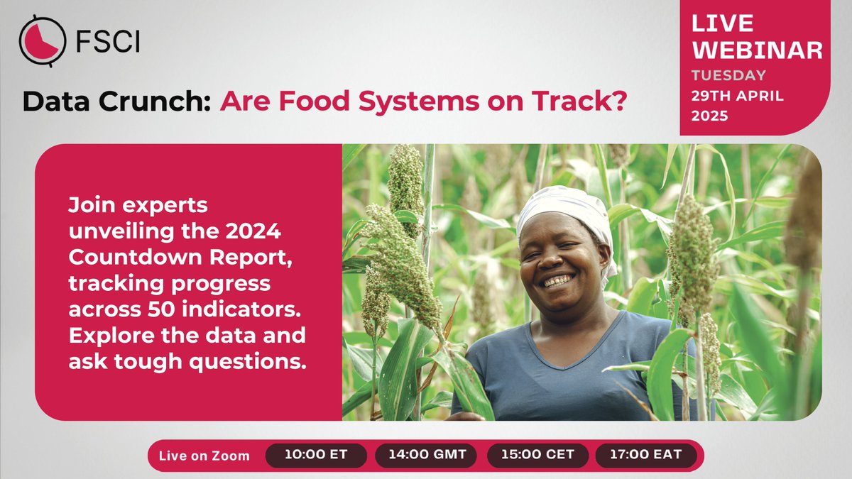 Save the Date! On 29 April, join us for a deep dive into the 2024 #FoodSystemsCountdown Report.

🕒 10:00 ET | 13:00 GMT | 17:00 EAT
🔗 Register: bit.ly/4jdsq5V
Get ready for data-driven insights + exciting speakers!