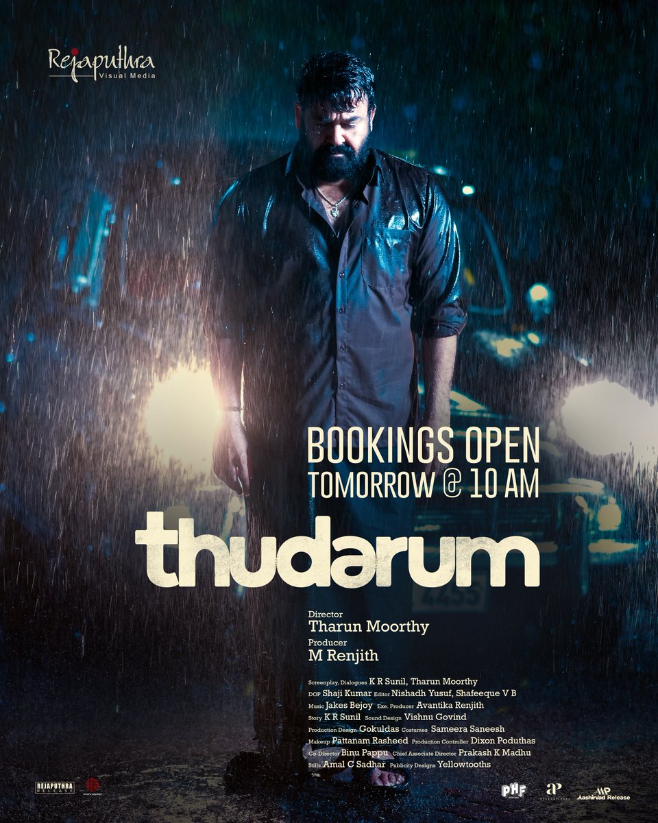 Rejaputhra Visual Media (@rejaputhra_vm) on Twitter photo Get ready! Bookings for #Thudarum open tomorrow at 10am.
#ThudarumOnApril25
<a href="/Rejaputhra_VM/">Rejaputhra Visual Media</a> <a href="/talk2tharun/">Tharun Moorthy</a> <a href="/Mohanlal/">Mohanlal</a> #Shobana #MRenjith #KRSunil #ShajiKumar <a href="/JxBe/">Jakes Bejoy</a> Get ready! Bookings for #Thudarum open tomorrow at 10am.
#ThudarumOnApril25
<a href="/Rejaputhra_VM/">Rejaputhra Visual Media</a> <a href="/talk2tharun/">Tharun Moorthy</a> <a href="/Mohanlal/">Mohanlal</a> #Shobana #MRenjith #KRSunil #ShajiKumar <a href="/JxBe/">Jakes Bejoy</a>