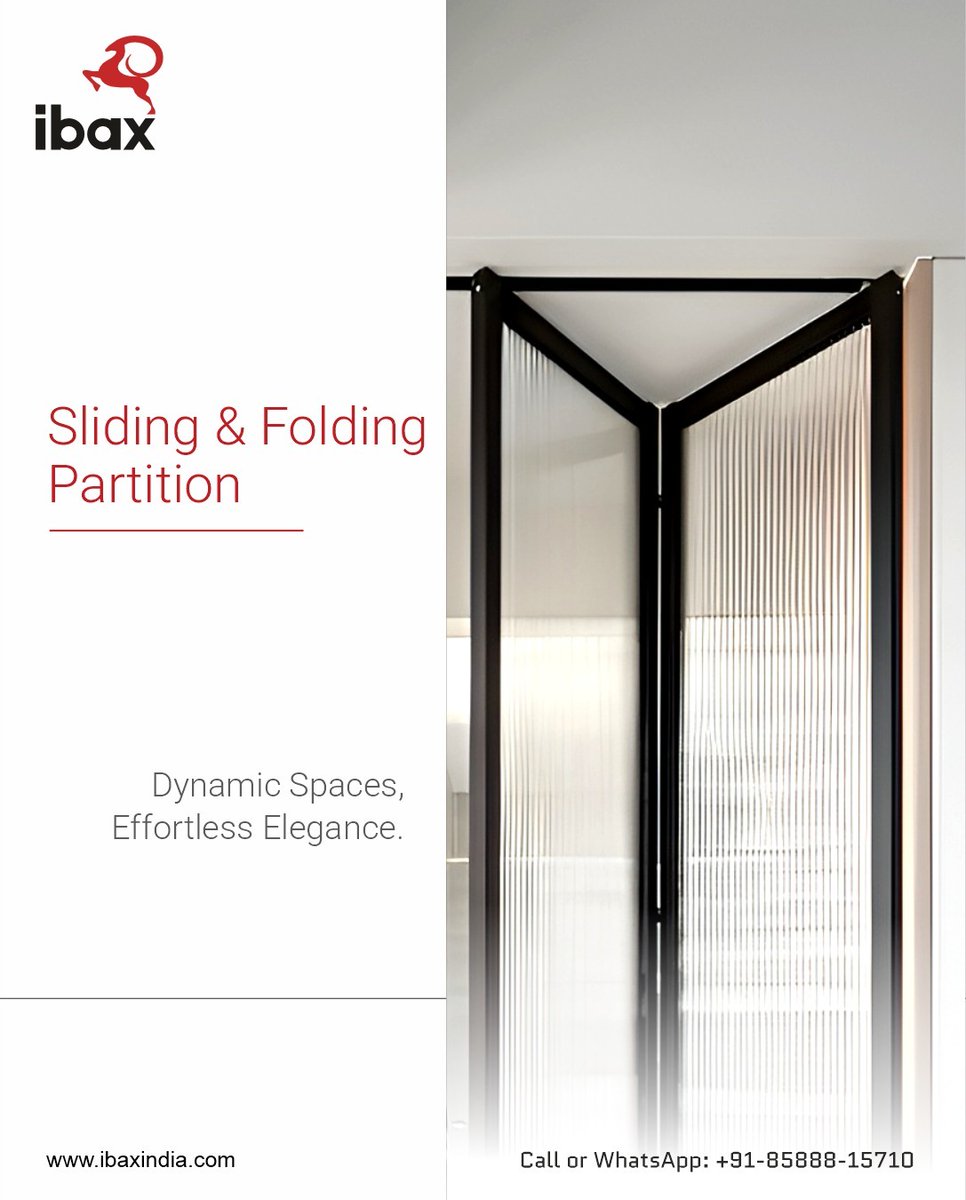ibaxindia's tweet image. Create adaptable interiors with our Sliding &amp;amp; Folding Partitions — the smart way to divide, define, and design your space without compromise.
Open up to elegance, close in on versatility.
.
.
.
.
#SlidingPartition #FoldingPartition #SpaceSmart #ModernInteriorDesign