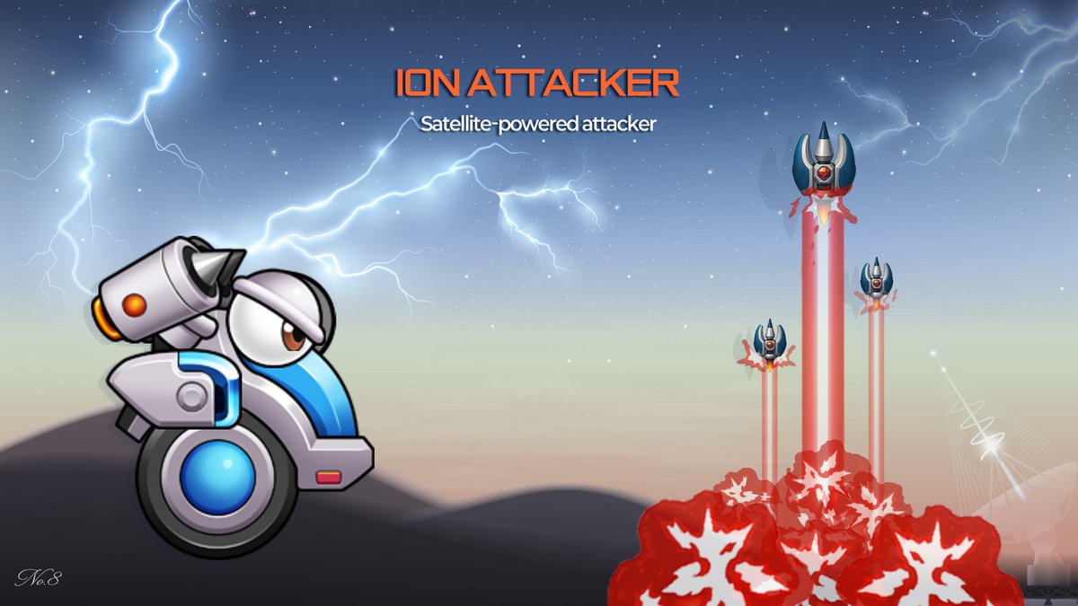 &lt;No. 8&gt;
Introducing the Ion Attacker - one of the most badass tanks in the Fortress series!

Satellite Strike🛰️ still calls in a beam after firing a signal flare — but watch out! There's a slight delay before the laser hits, and the AoE isn’t huge.

🌌 But don’t worry—its