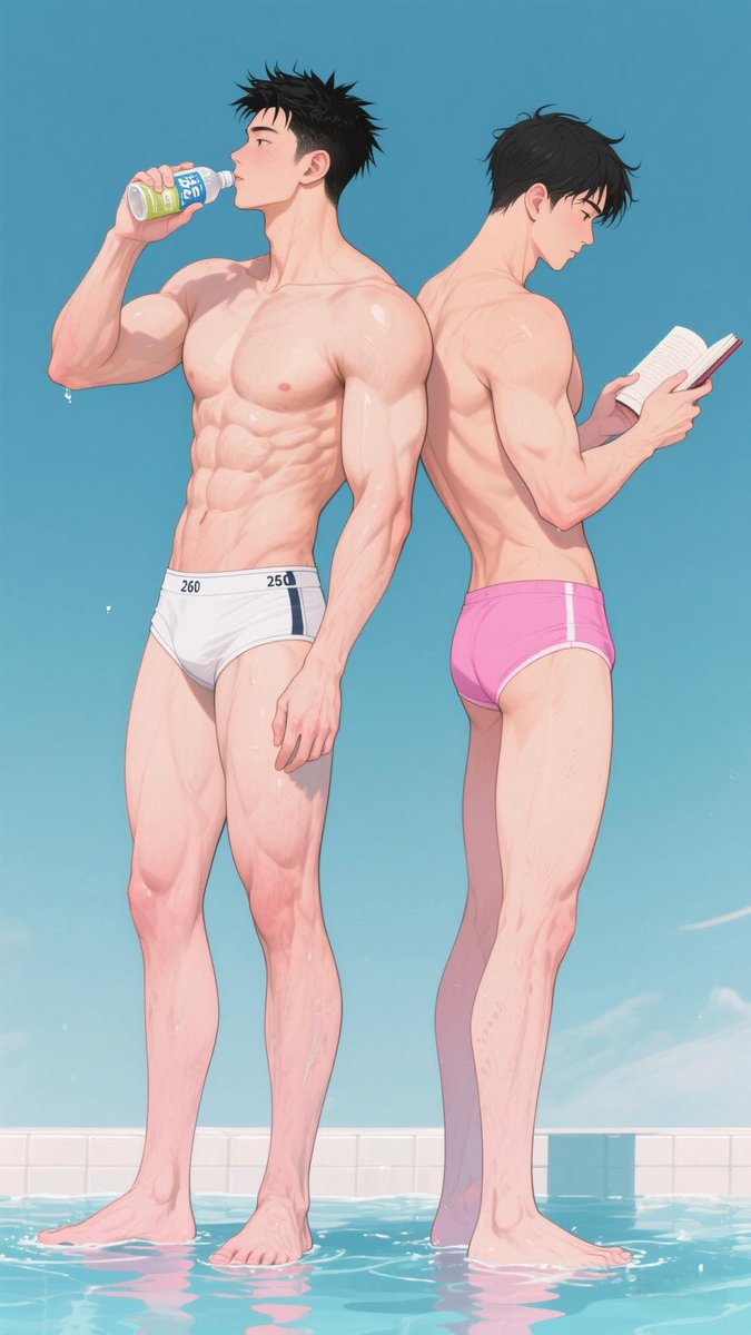 Silhouettes by the summer pool.