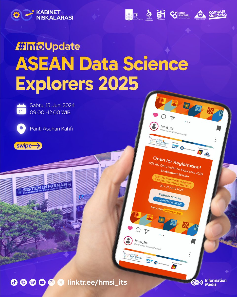HMSI_ITS's tweet image. [ASEAN Data Science Explorers Hadir untuk Anda]

ASEAN DSE hadir menggelar sebuah perlombaan data analytics dengan SAP Analytics Cloud (SAC).
RSVP:
its.id/m/RSVPADSE

#ASEANDataScienceExplorers
#ADSE
#SAPAnalyticsCloud
#ITSSurabaya