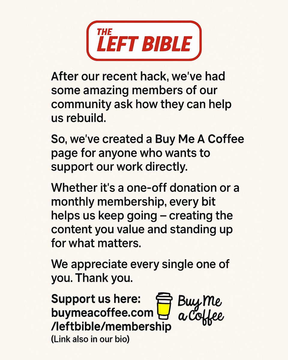 theleftbible's tweet image. Make a donation or join as a member here 👉 buymeacoffee.com/leftbible