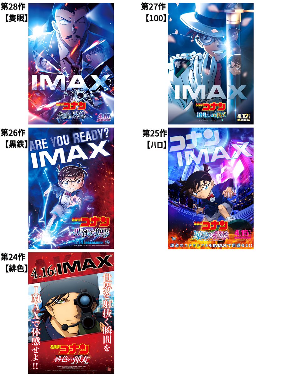 劇場版 名探偵コナン》 IMAXのメインビジュアルを一覧にしました。 #名