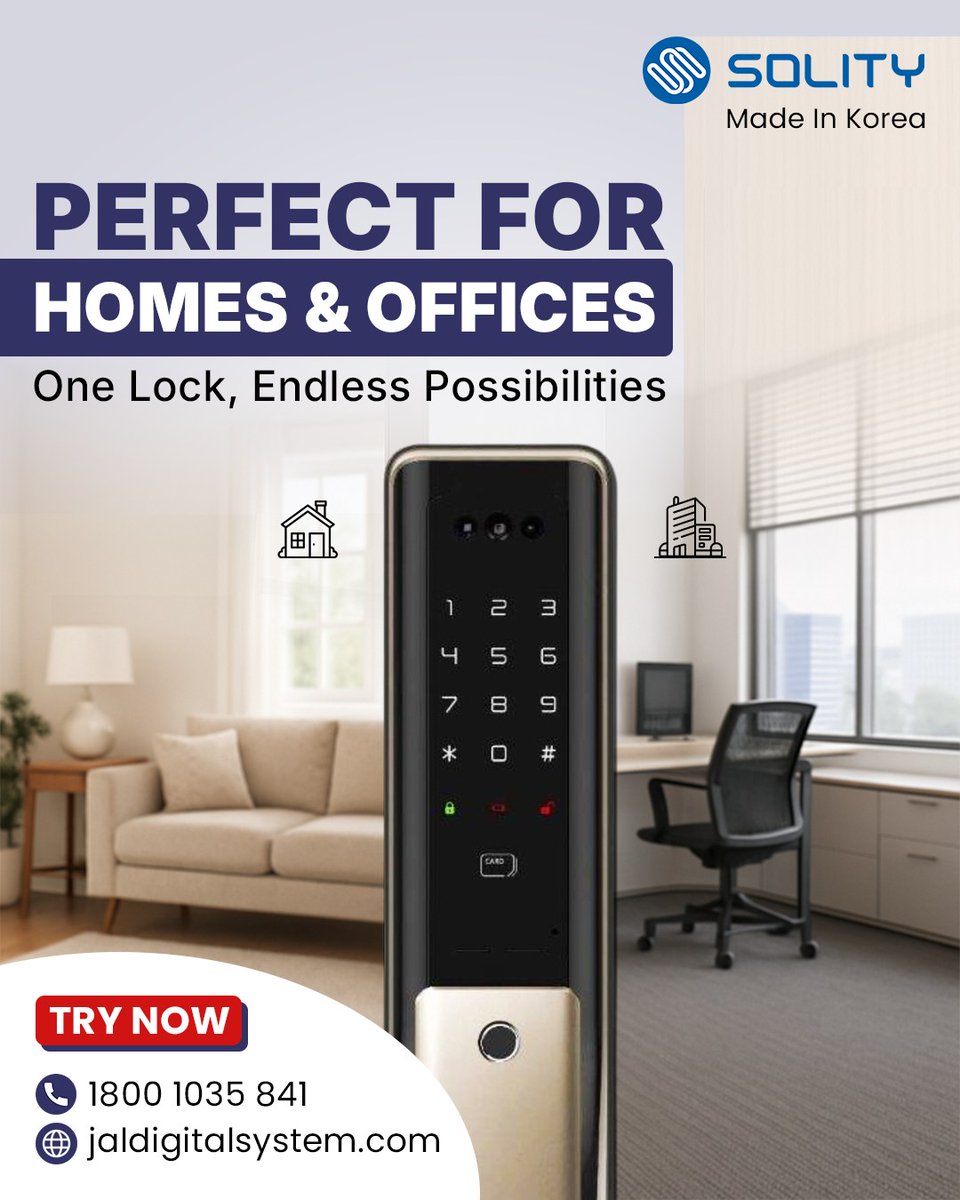 jal_electricals's tweet image. #OneLock. #EndlessPossibilities.
Whether it's your cozy home or a busy office, secure every door with #SmartPrecision.

Perfect blend of security &amp;amp; style - only with #SolityDigitalSystems.

📍Jal digital system, 407, Vedanta, Opp. Usmanpura Garden, Ahmedabad
📞 18001035841