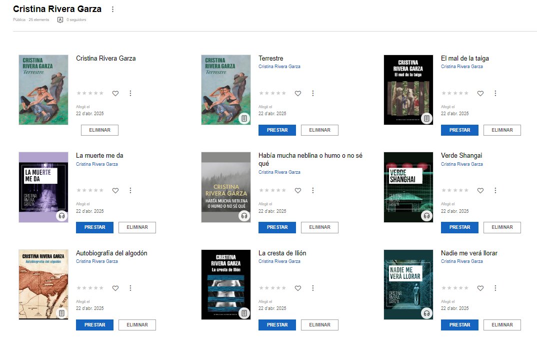 fxvier gonzález-cuadra (@fxvierglezcudr) on Twitter photo Cristina Rivera Garza, <a href="/criveragarza/">Cristina Rivera Garza</a>, és pregonera de la Lectura 2025. 🌹🐲📚
A la #BiblioDigital de <a href="/bibliotequescat/">Biblioteques</a> trobareu una selecció de les seves obres: tuit.cat/9yofz
#SantJordi2025 #PregódelaLectura <a href="/BibliotequesBCN/">BibliotequesBCN</a> #bibliotequescat Cristina Rivera Garza, <a href="/criveragarza/">Cristina Rivera Garza</a>, és pregonera de la Lectura 2025. 🌹🐲📚
A la #BiblioDigital de <a href="/bibliotequescat/">Biblioteques</a> trobareu una selecció de les seves obres: tuit.cat/9yofz
#SantJordi2025 #PregódelaLectura <a href="/BibliotequesBCN/">BibliotequesBCN</a> #bibliotequescat
