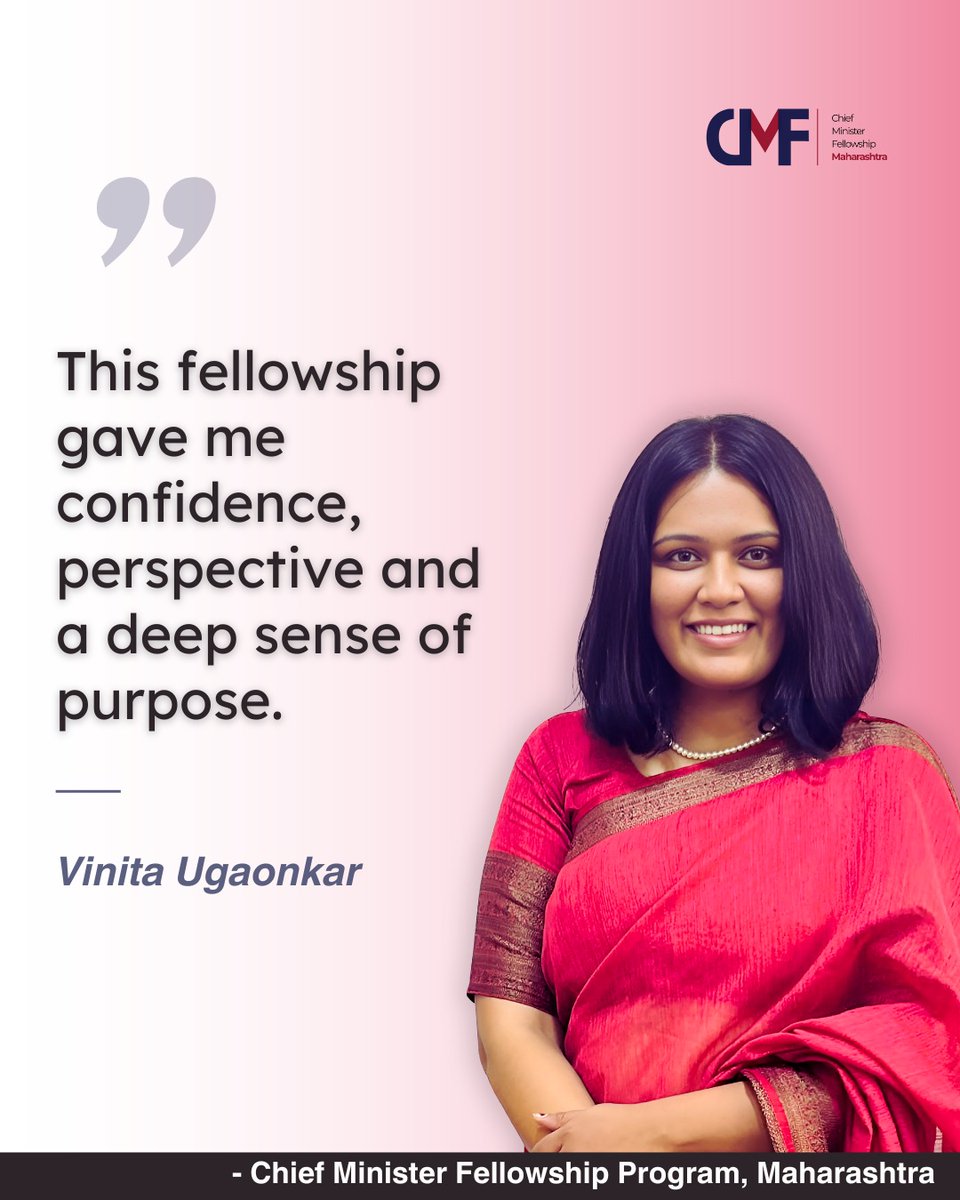 The CM Fellowship: where young minds meet challenges and grow into changemakers. 

Meet Vinita Ugaonkar, a CM Fellow from our 2023-24 batch who discovered that true transformation often begins with showing up, listening and caring.

Placed at Zilla Parishad Washim, Vinita worked
