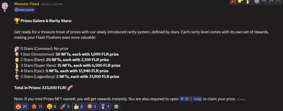 We have 333,000 $FLR for the Rewards #NFT.

Only 21,000 $FLR #NFTs have been minted, and rewards have been given.

Plenty of opportunities remain to mint.

Mint for 399 $FLR and get a chance to win big

20,000 $FLC per mint is guaranteed.

#FLR #Fasset #Flare #Flaredrop