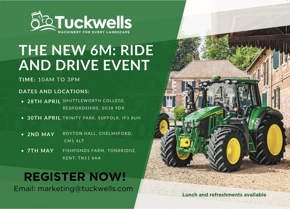 It’s almost here! Be part of our John Deere 6M Ride &amp; Drive Roadshow – register now!

Get behind the wheel of the JD 6M 220, JD 6M 155, and JD 6M 125! 

 #JohnDeere #RideAndDrive #6M