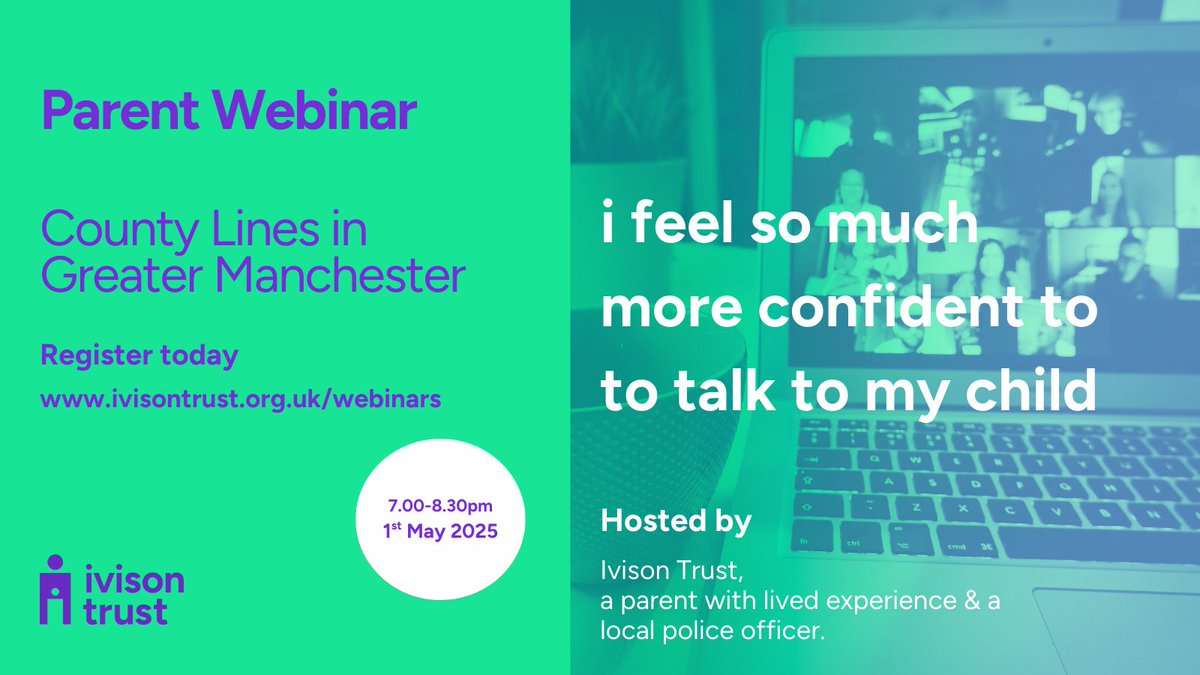 Are you interested in raising awareness about, or understanding more about child exploitation in your area? Please help us to promote our upcoming parent webinars in - new dates in Manchester, Cambridge and Peterborough.
Webinars are free - register here: ivisontrust.org.uk/webinars/