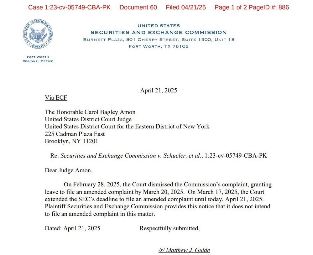 BREAKING: Case against PulseChain is now dismissed 

Congratulations to #PulseChain community and <a href="/RichardHeartWin/">Richard Heart</a>