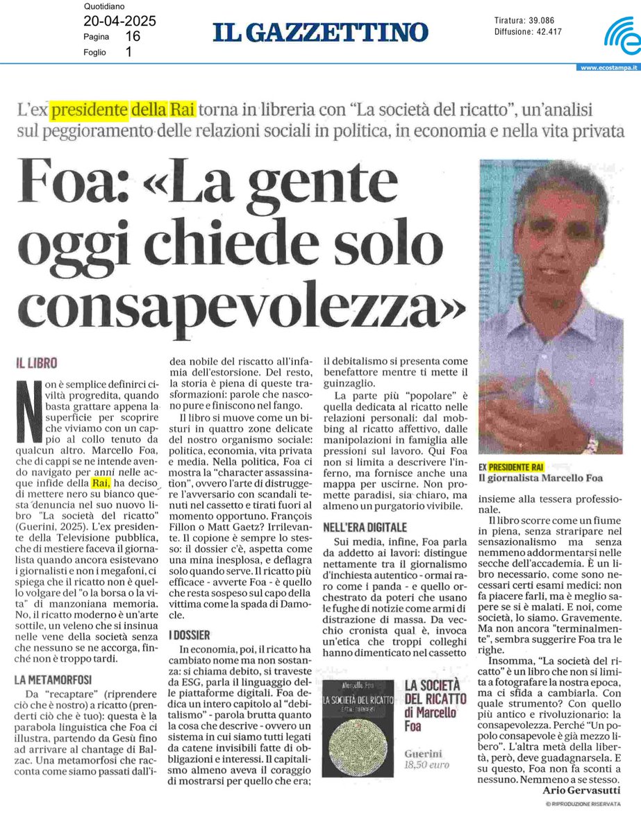 Scrive ad esempio <a href="/ArioGervasutti/">Ario Gervasutti</a> in una bellissima recensione uscita domenica sul <a href="/Gazzettino/">Gazzettino</a> 2/

 “Il libro scorre come un fiume
in piena, senza straripare nel
sensazionalismo ma senza
nemmeno addormentarsi nelle
secche dell'accademia. È un li-
bro necessario, come sono ne-
